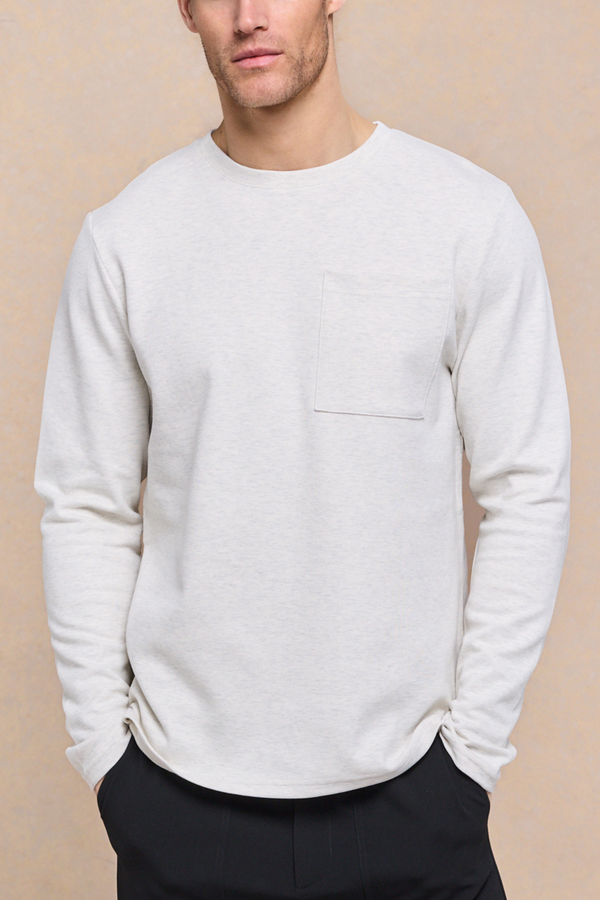 Tyler T-shirt met lange mouwen en borstzak - Stone Marl