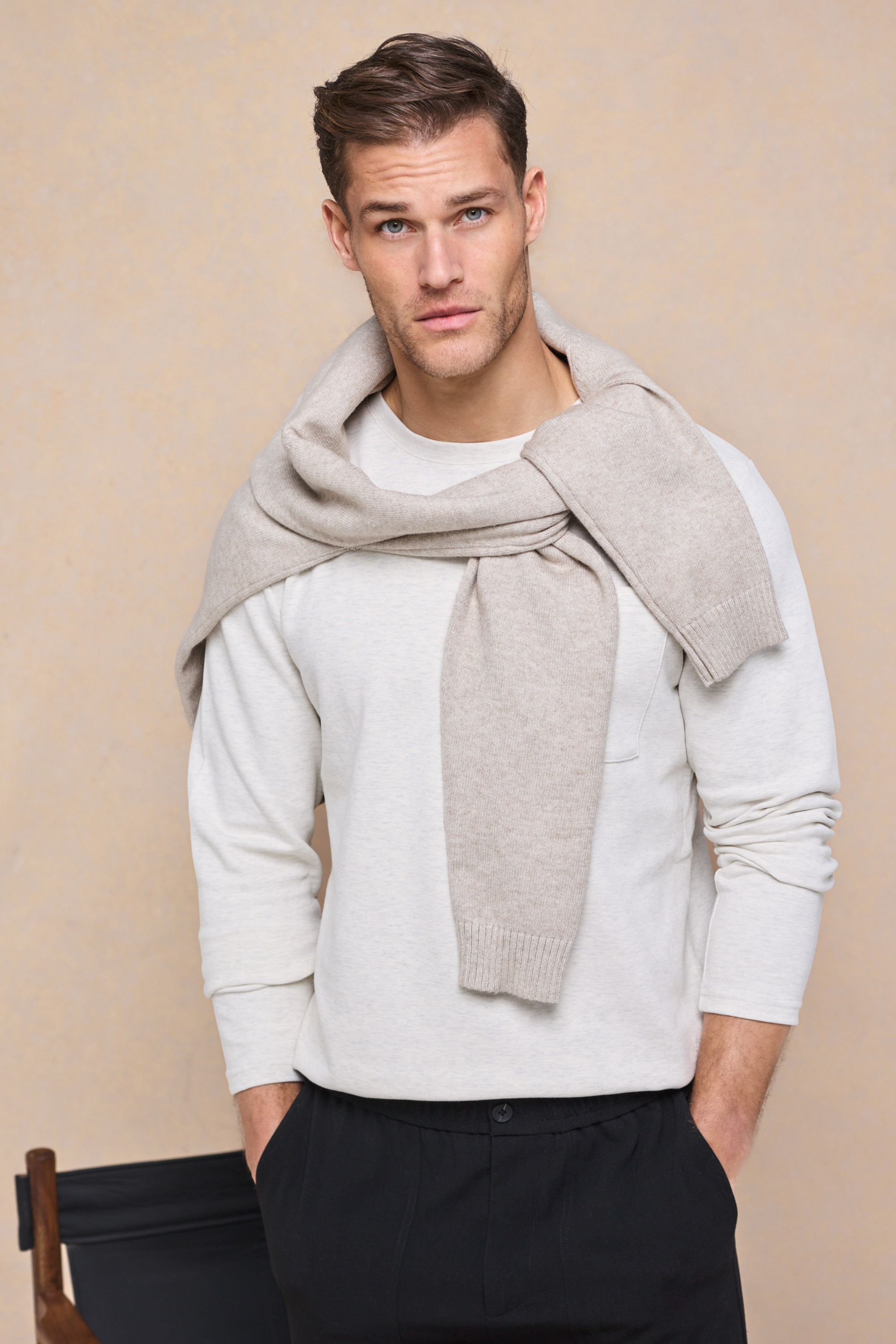 Tyler T-shirt met lange mouwen en borstzak - Stone Marl