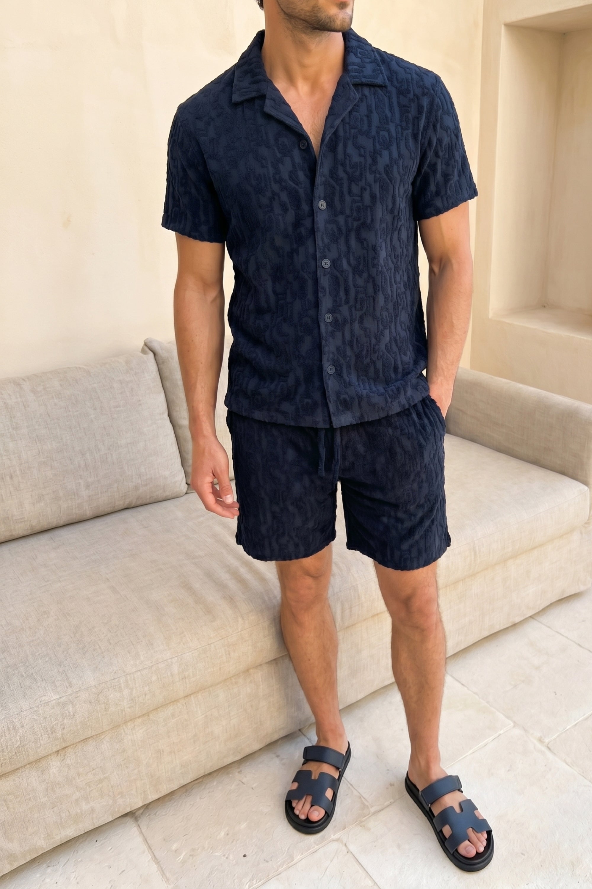 Fausto Flocked Top - Navy