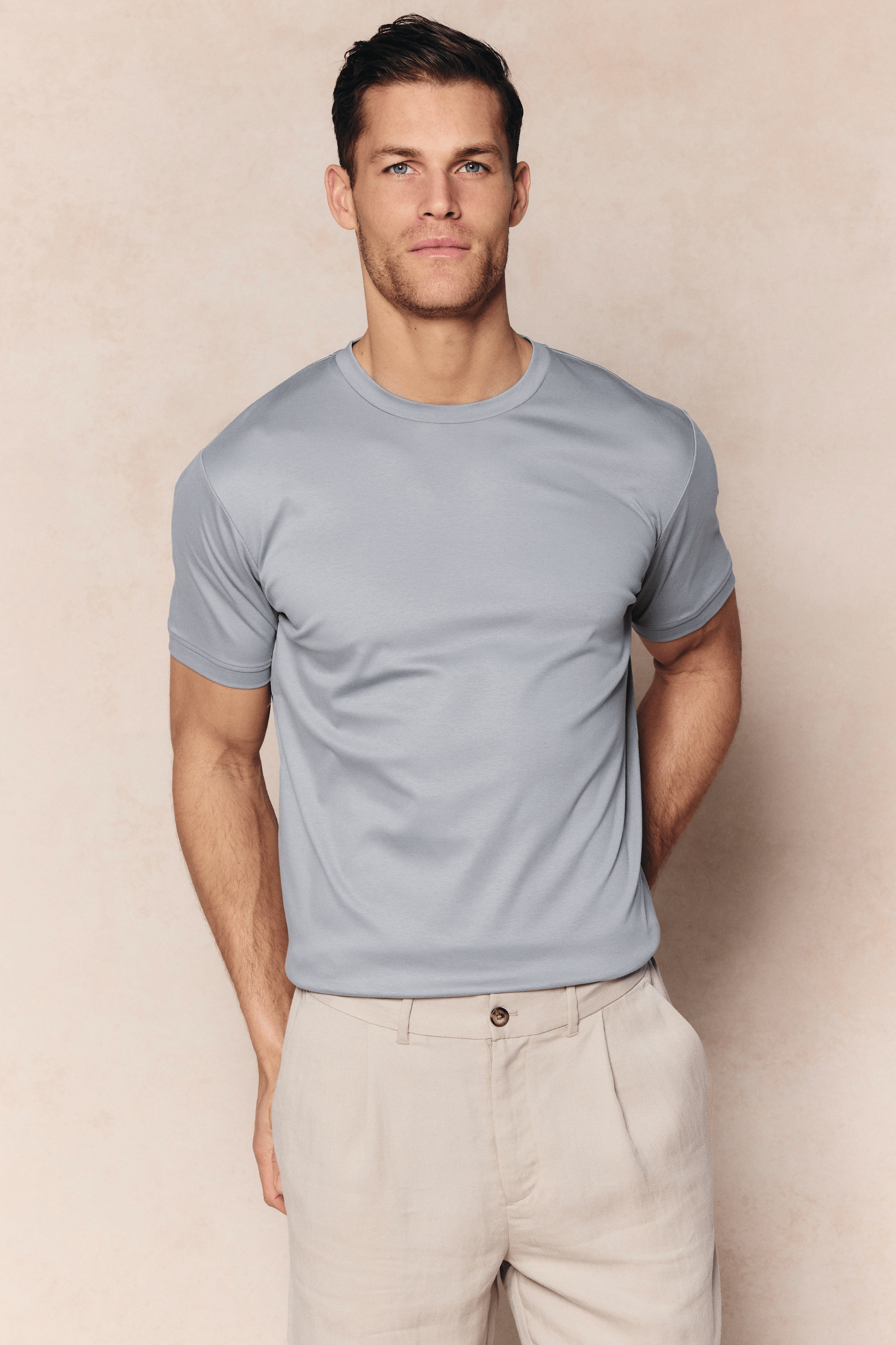 Luxe gemerceriseerd T-shirt - Licht tinblauw