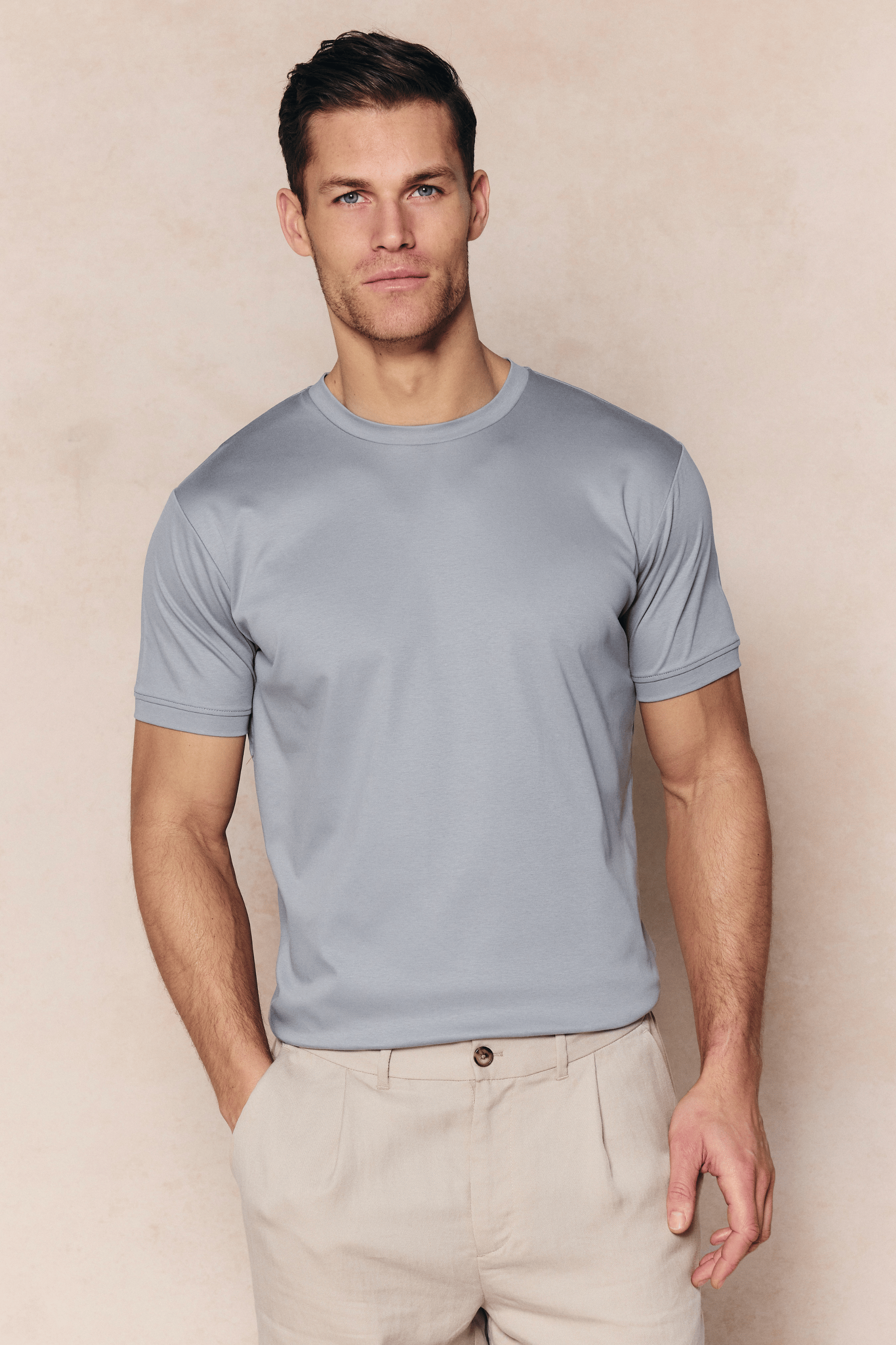 Luxe gemerceriseerd T-shirt - Licht tinblauw