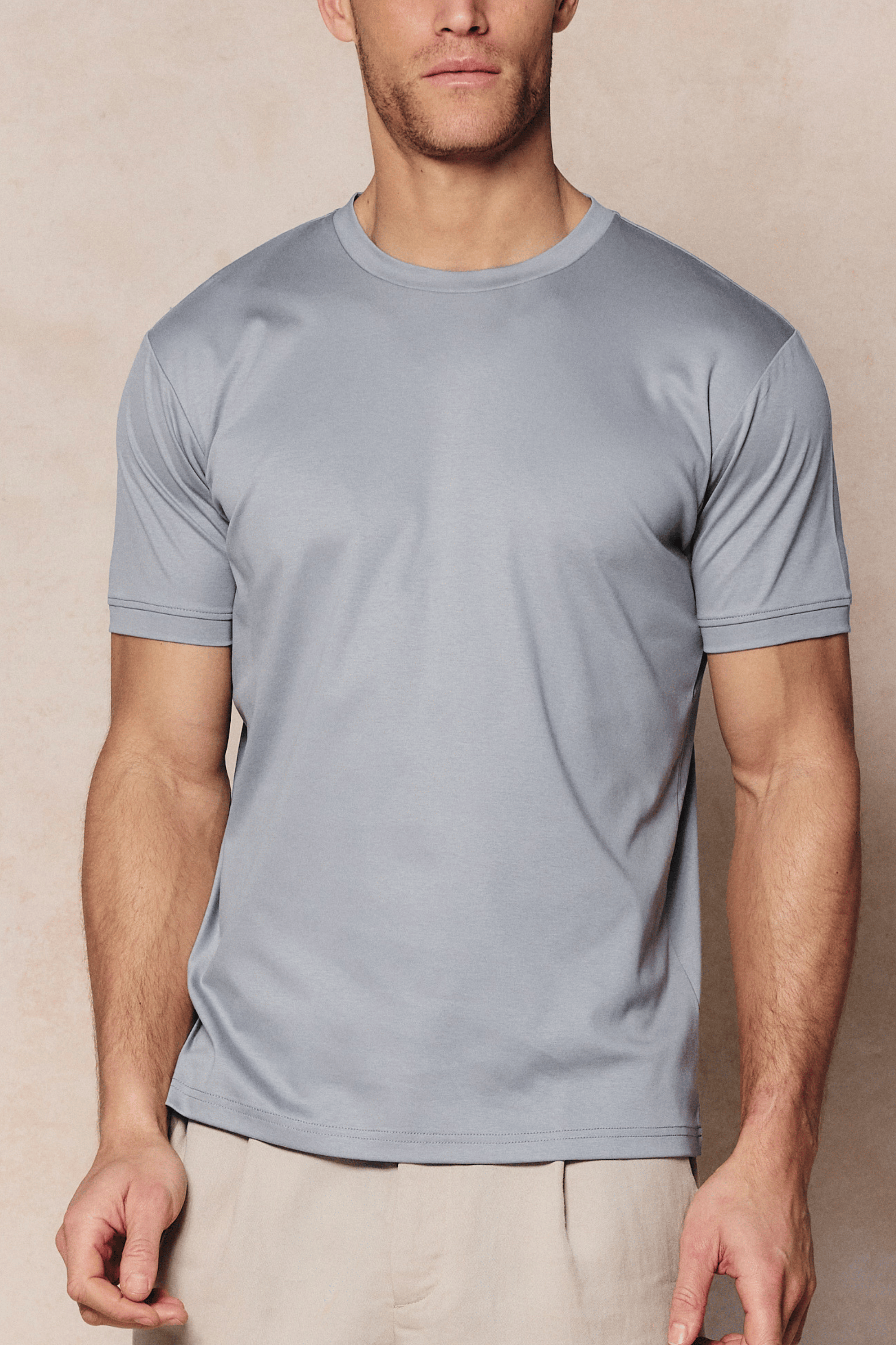 Luxe gemerceriseerd T-shirt - Licht tinblauw