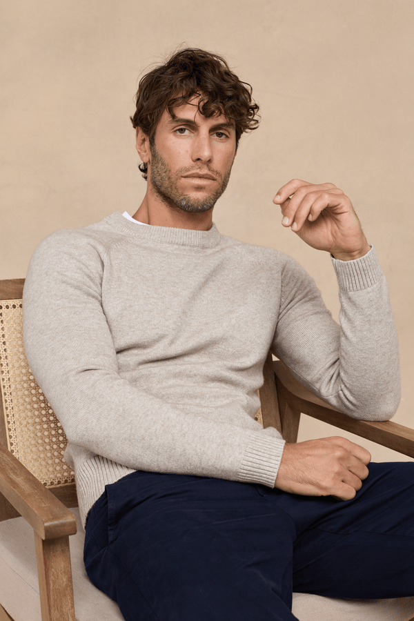 Lando gebreide trui met ronde hals - Havermoutkleur 