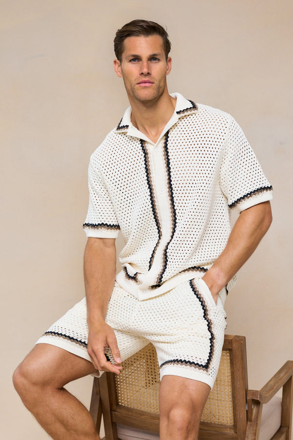 Marconi Gehaakt Gebreid Overhemd - Ecru