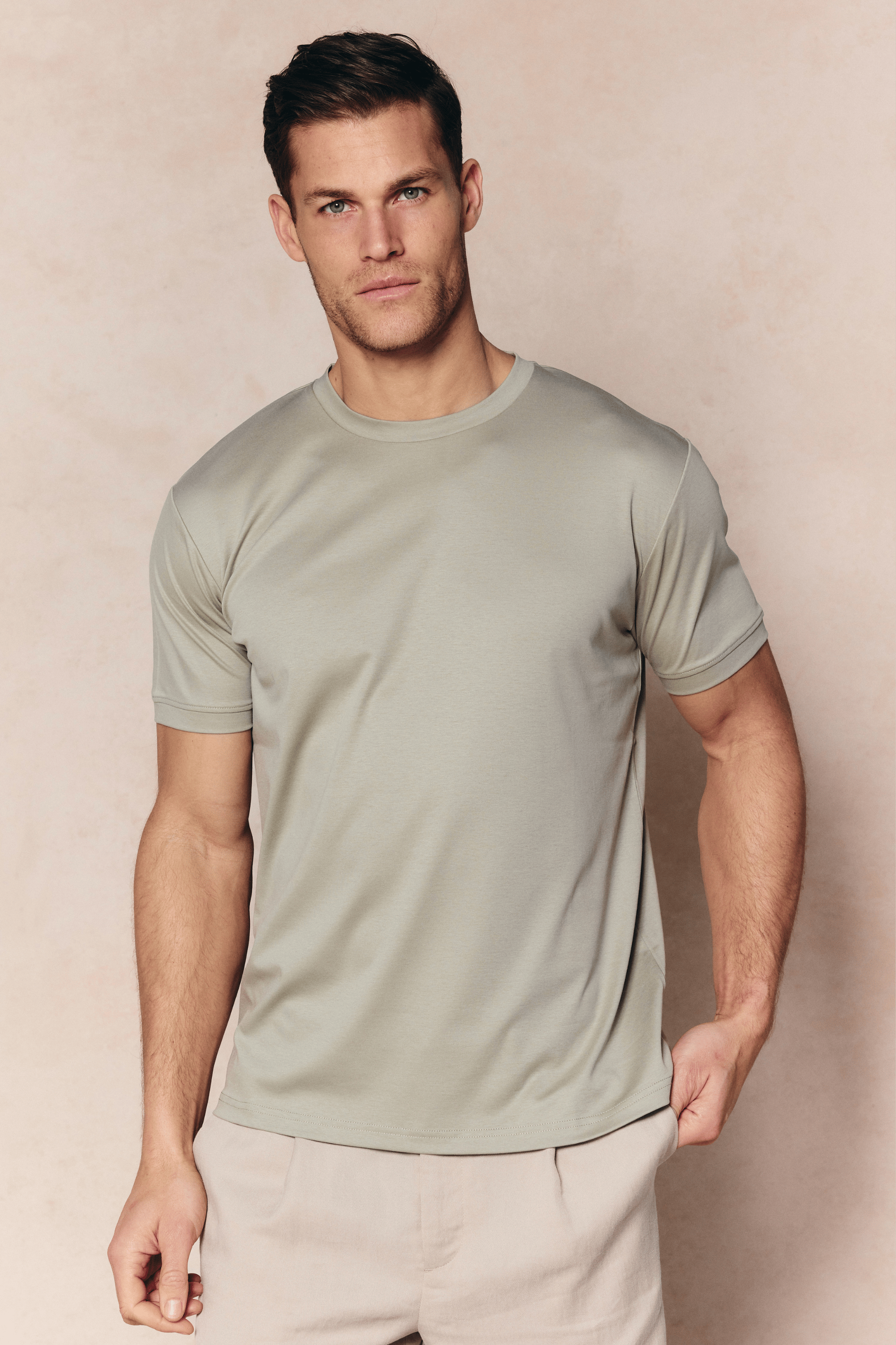 Luxe gemerceriseerd T-shirt - Licht saliegroen