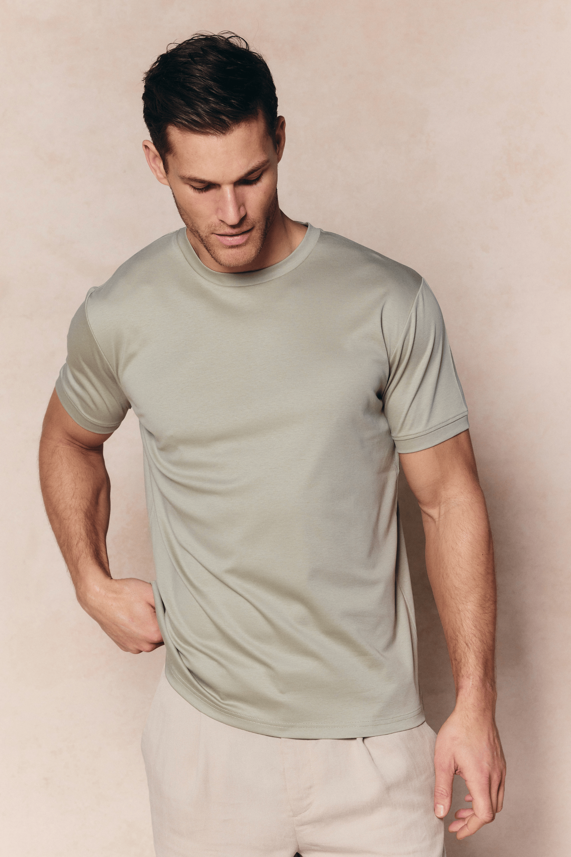 Luxe gemerceriseerd T-shirt - Licht saliegroen