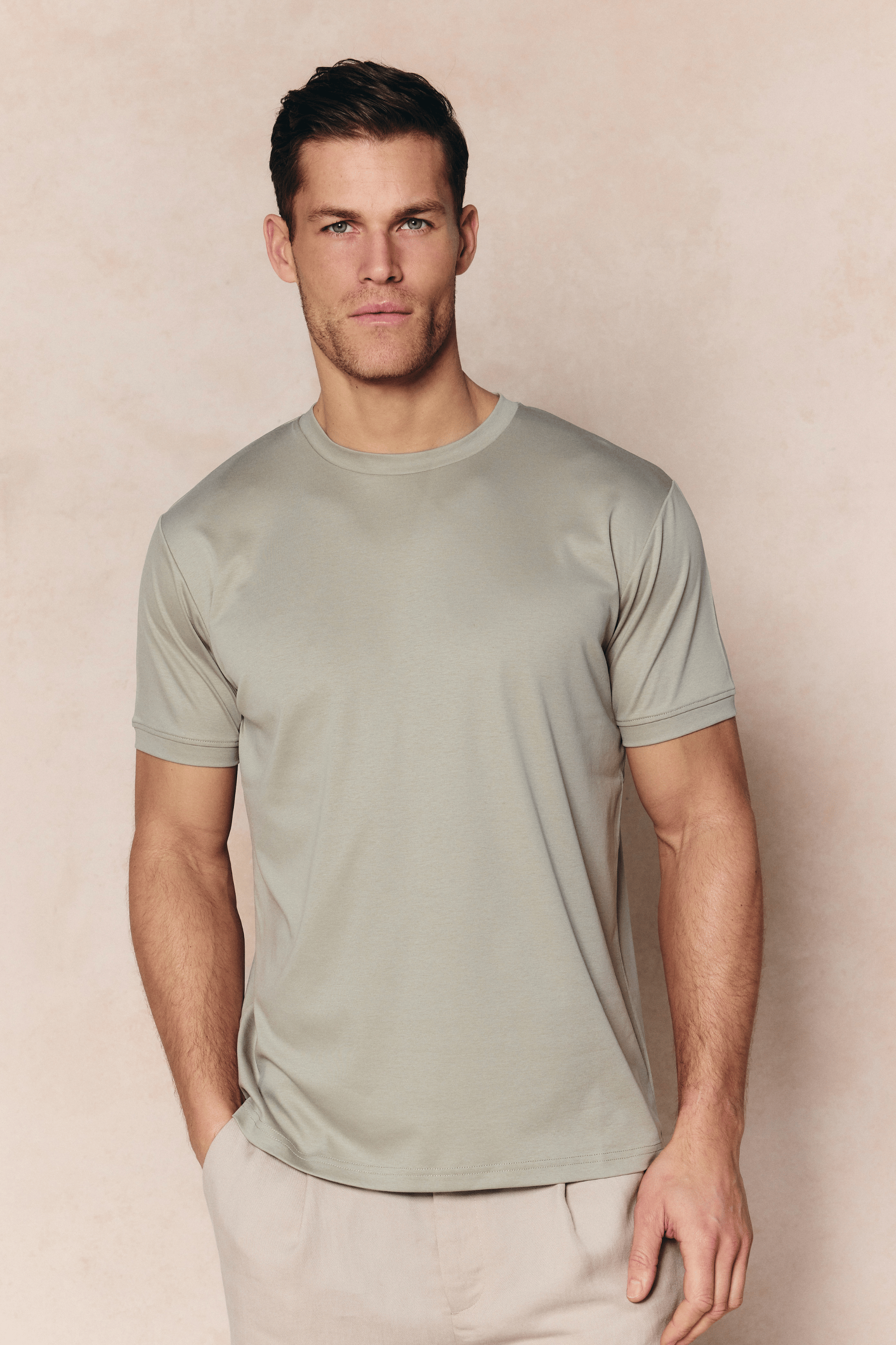 Luxe gemerceriseerd T-shirt - Licht saliegroen