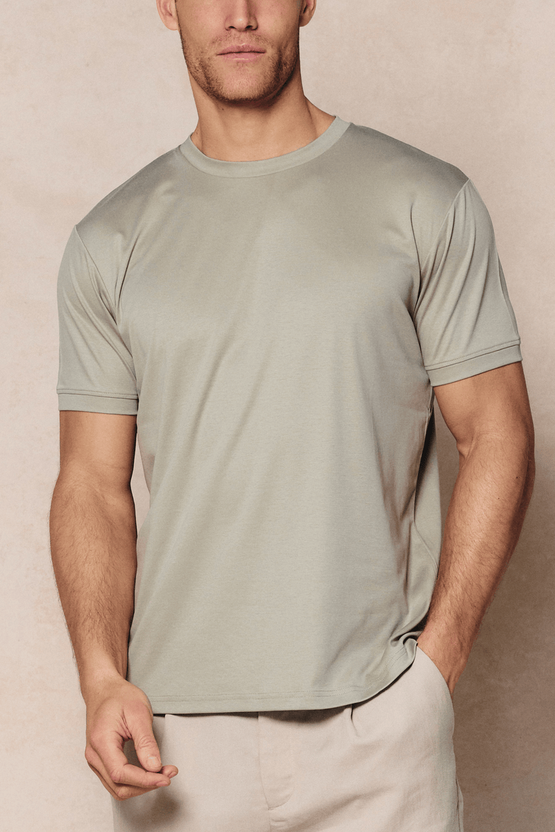 Luxe gemerceriseerd T-shirt - Licht saliegroen