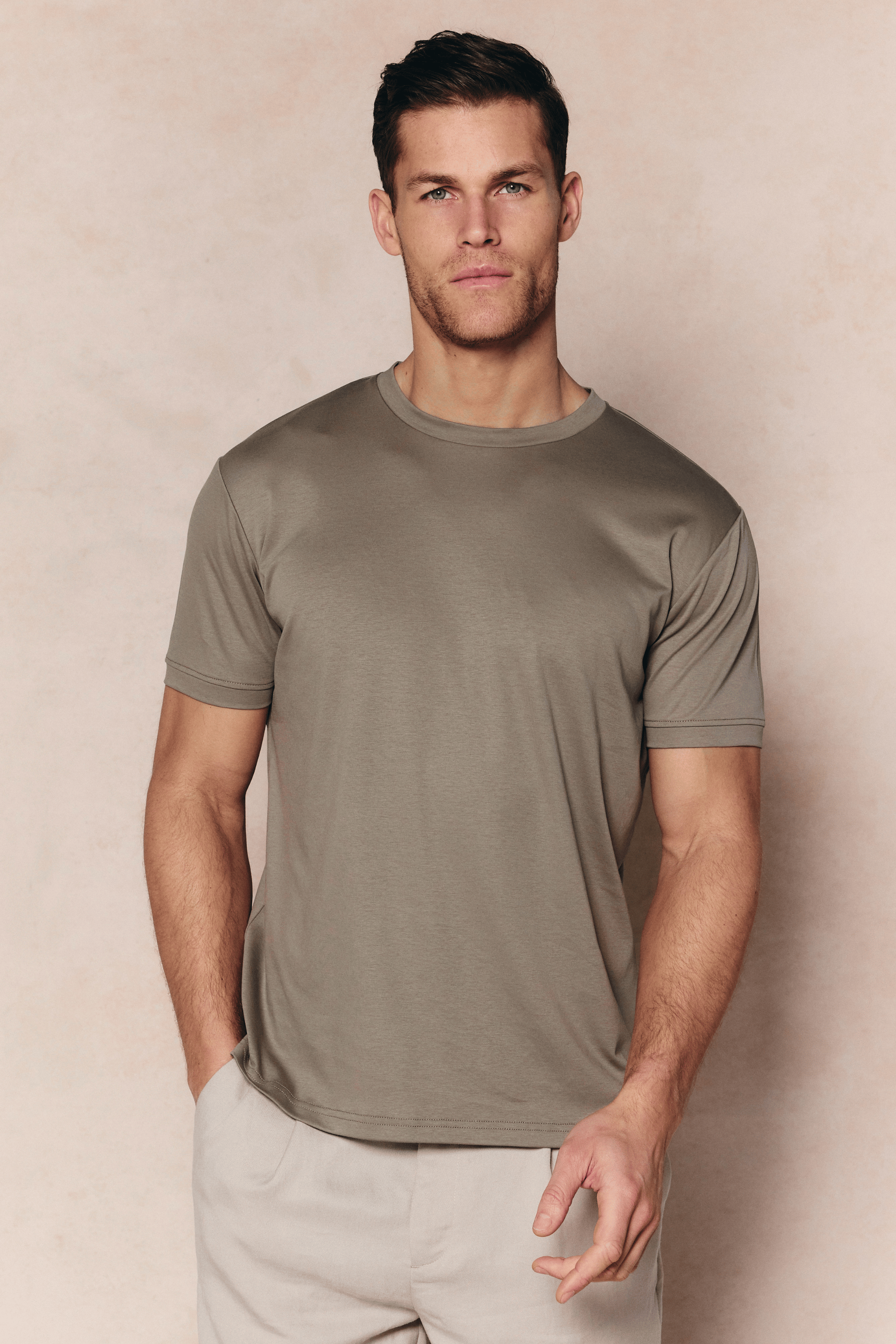 Luxe gemerceriseerd T-shirt - Donker saliegroen