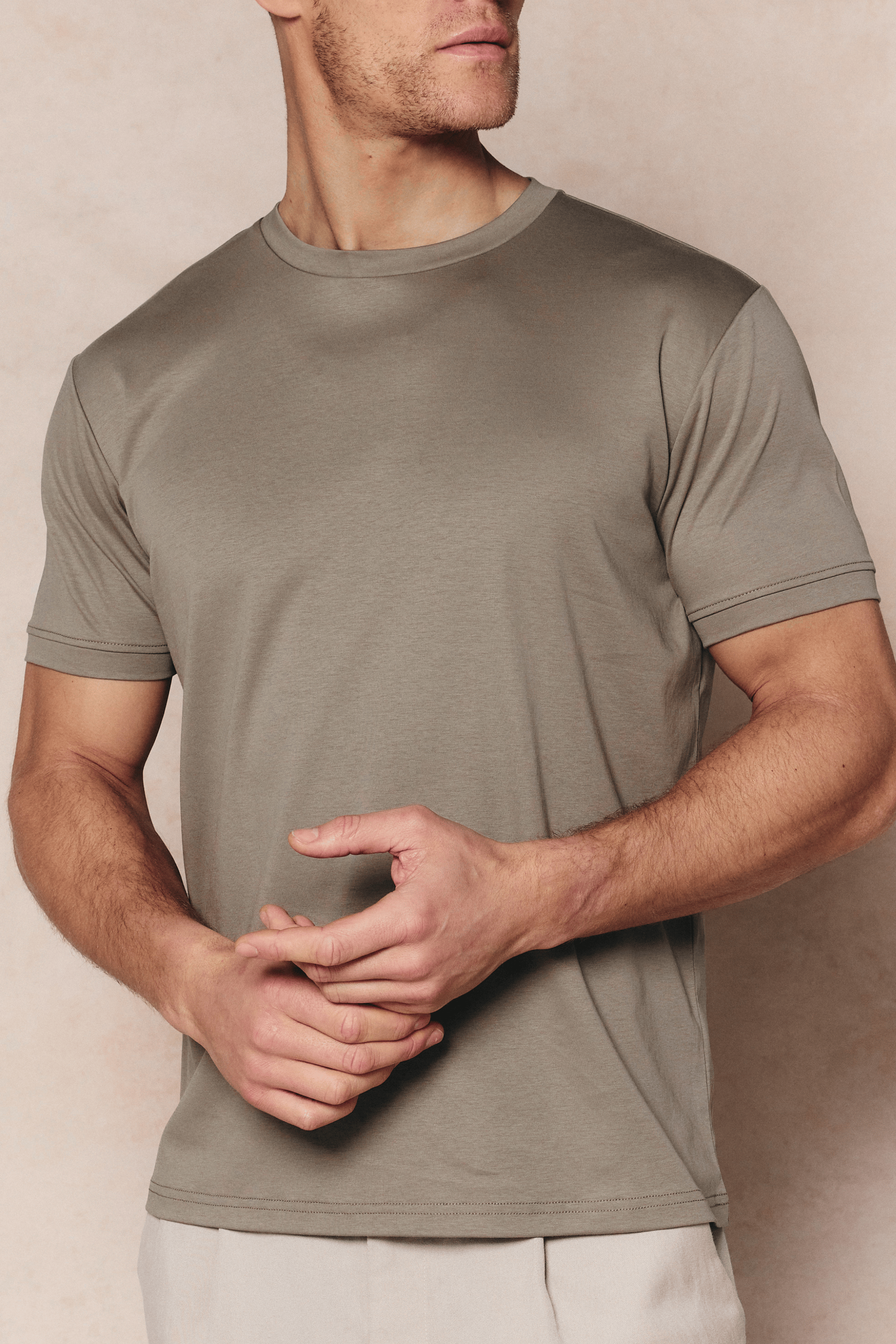 Luxe gemerceriseerd T-shirt - Donker saliegroen