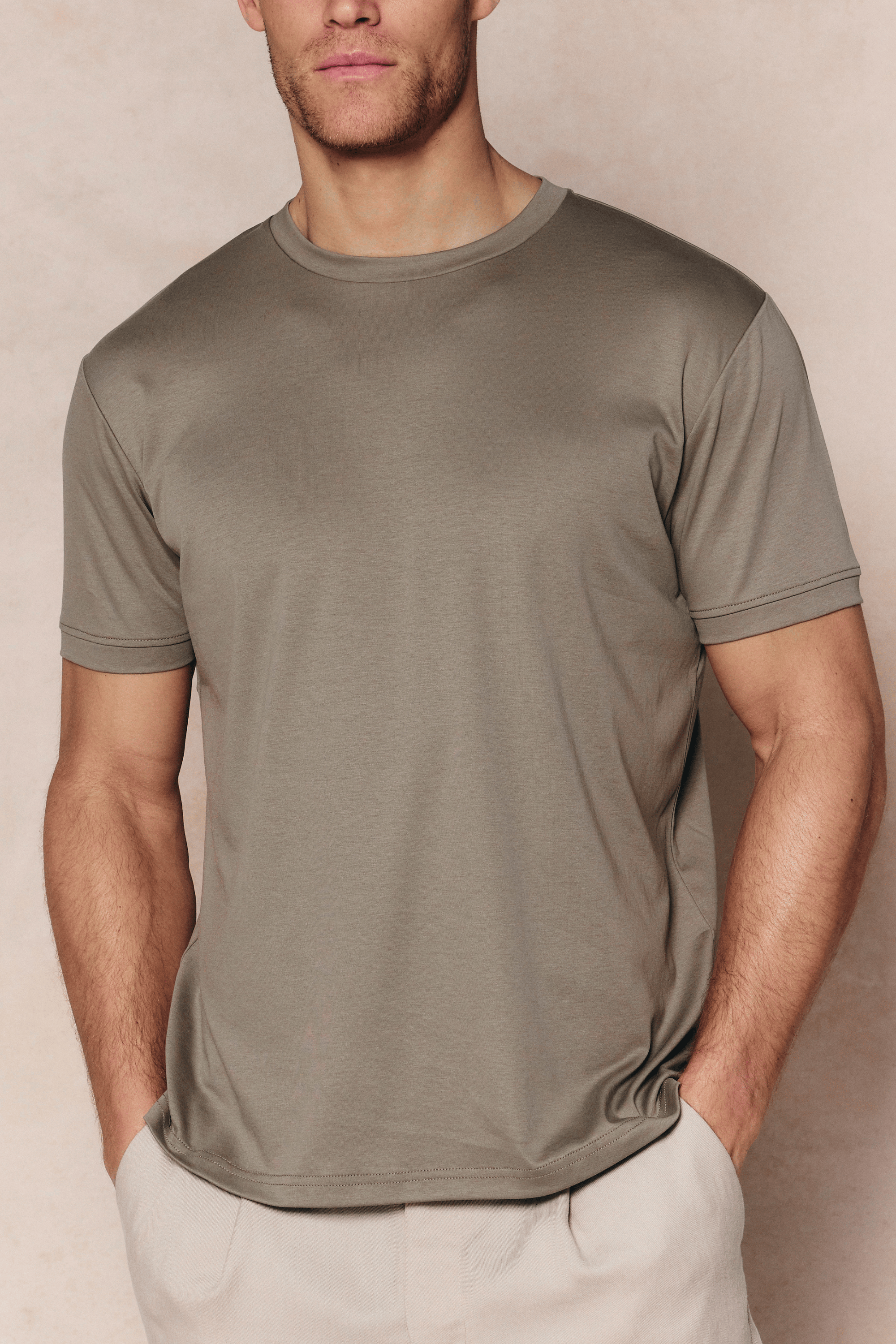 Luxe gemerceriseerd T-shirt - Donker saliegroen