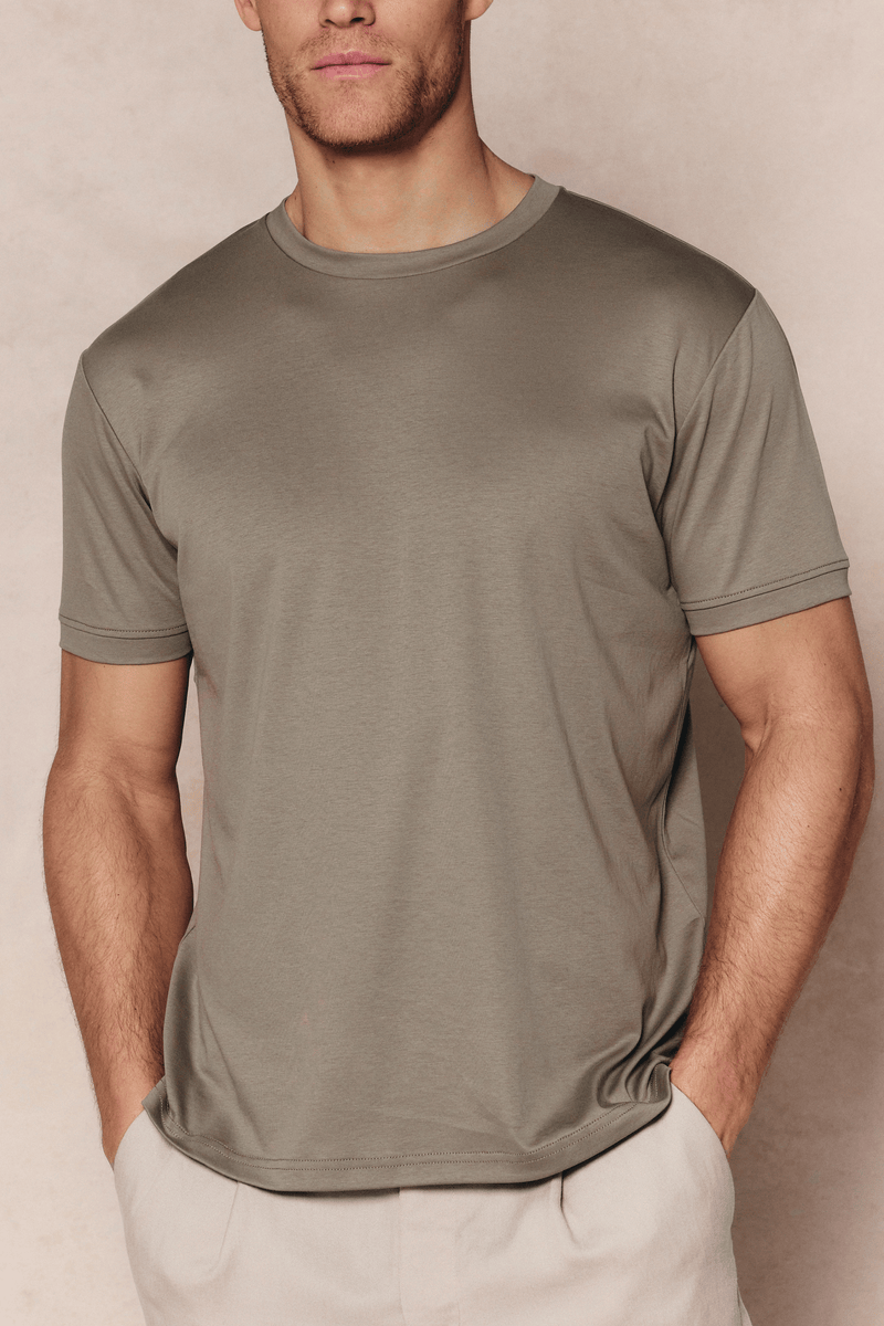 Luxe gemerceriseerd T-shirt - Donker saliegroen