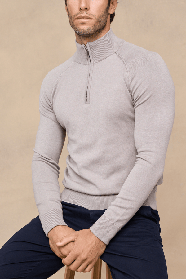 Alex gebreide trui met halve rits - Taupe