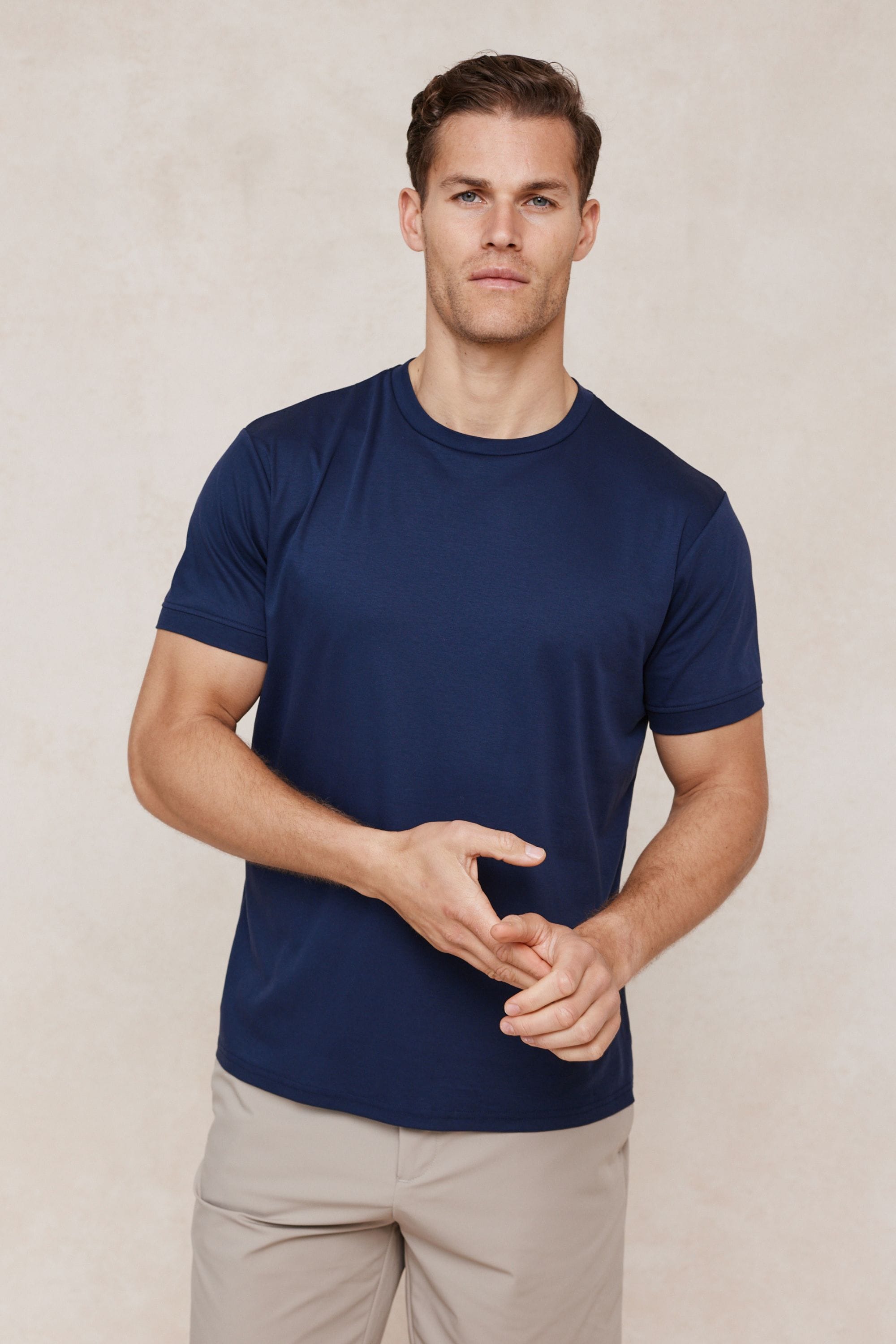 Luxe gemerceriseerd T-shirt - Marineblauw