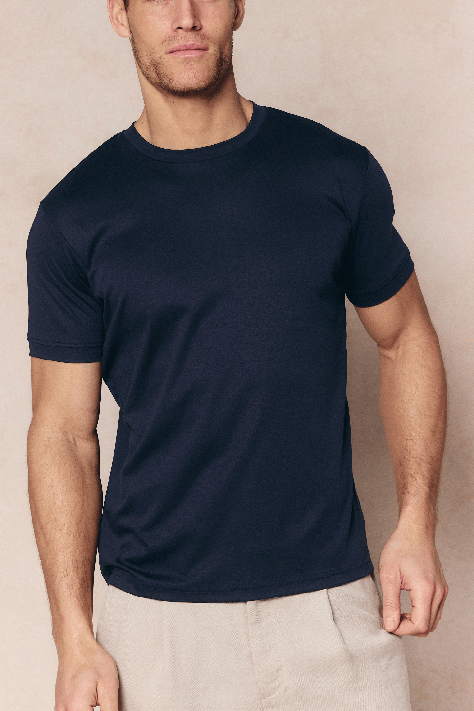 Luxe gemerceriseerd T-shirt - Marineblauw