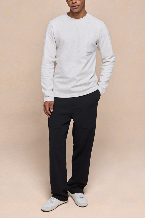 Tyler T-shirt met lange mouwen en borstzak - Stone Marl