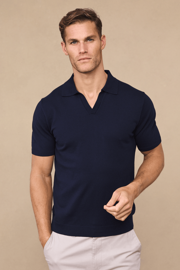 Privia gebreide polo met open hals - marineblauw