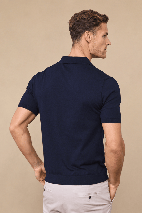 Privia gebreide polo met open hals - marineblauw