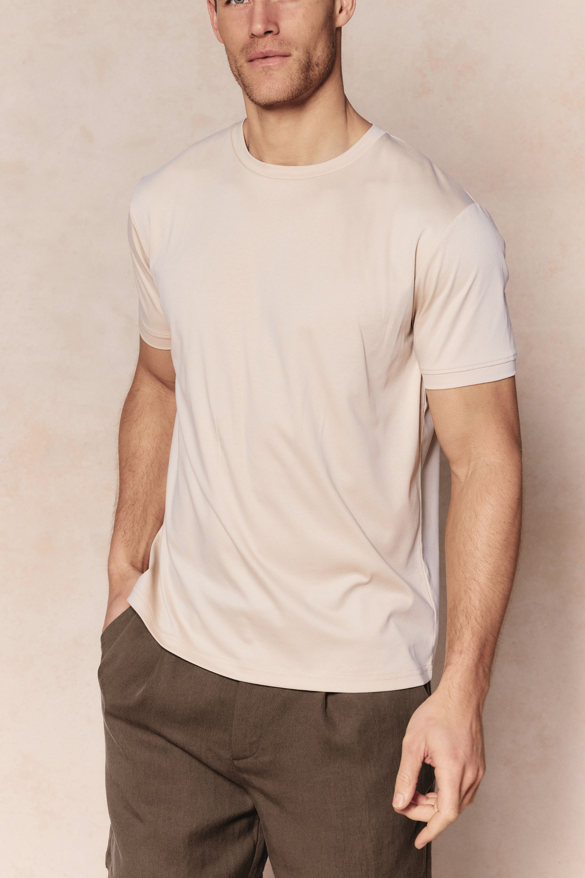 Luxe gemerceriseerd T-shirt - Beige