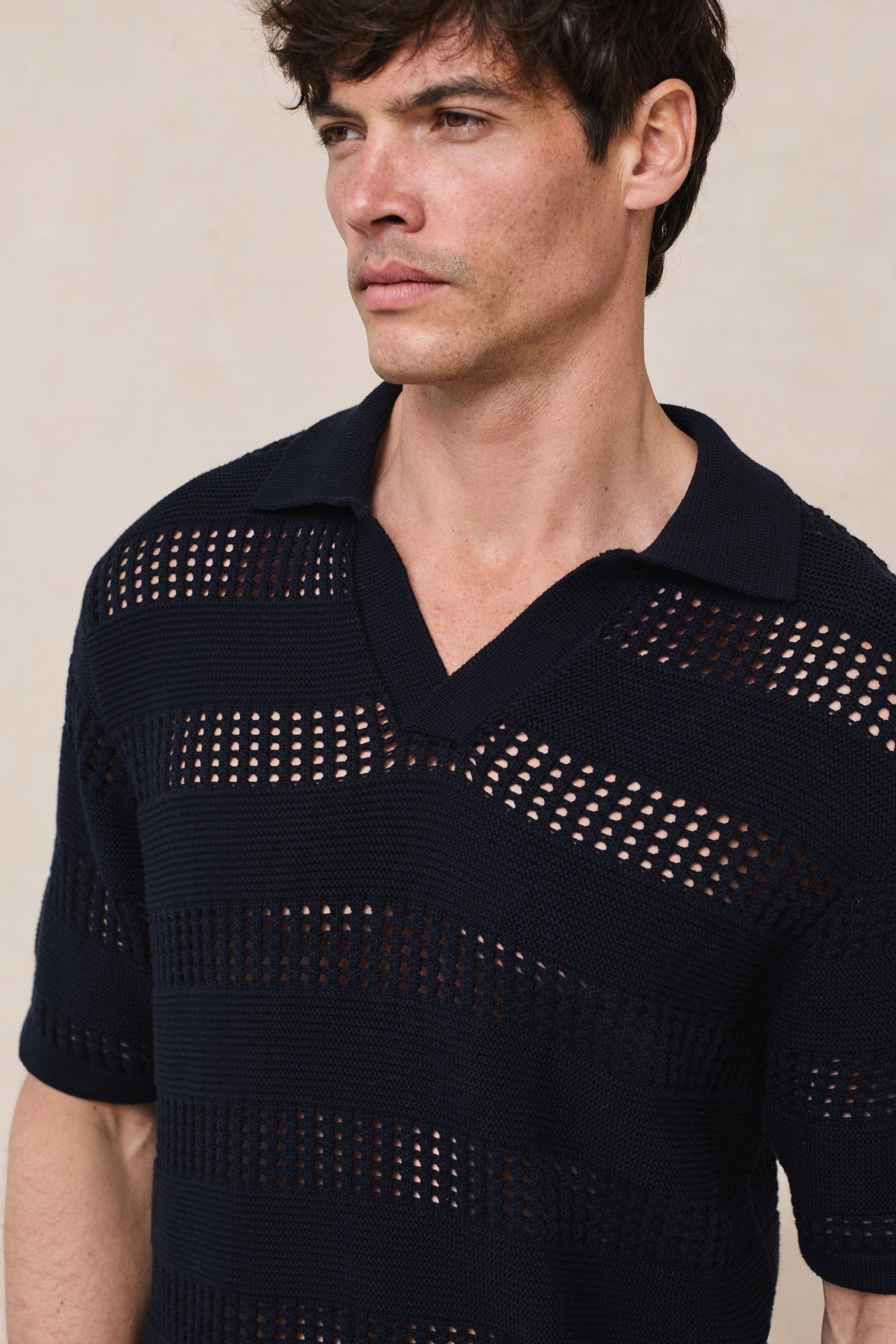 Frattina Gehaakt Katoen Gebreid Poloshirt - Marineblauw