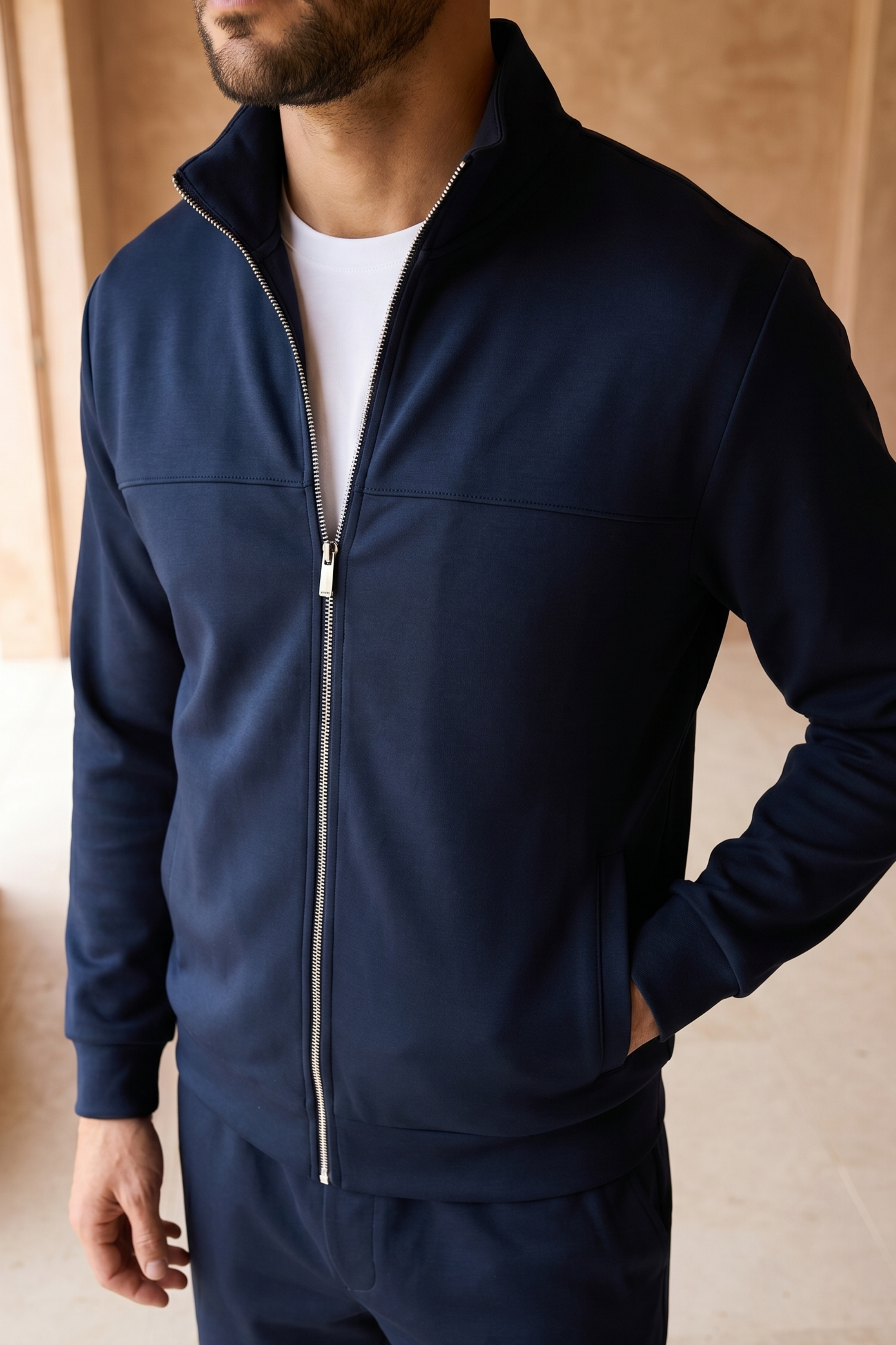 Luxe jas met ritssluiting - Marineblauw