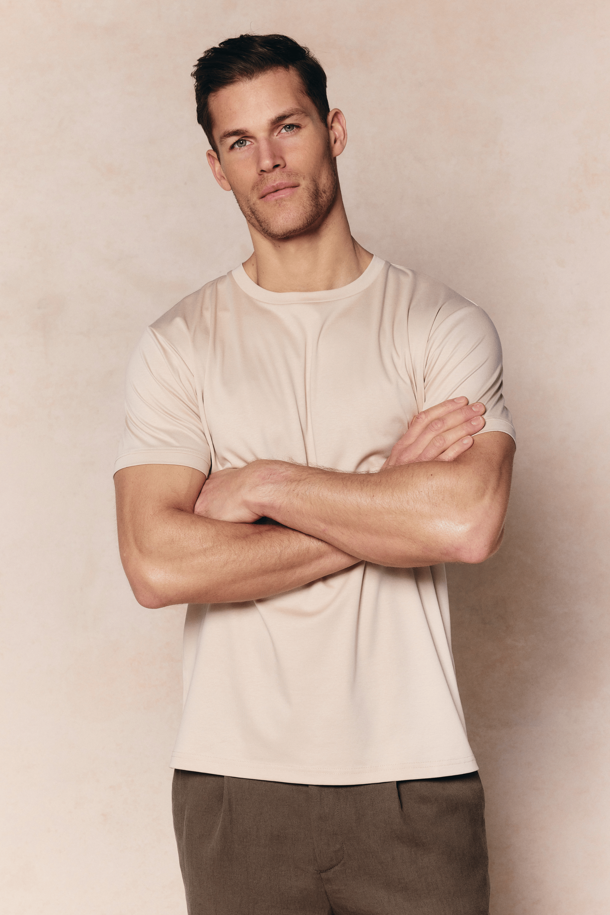 Luxe gemerceriseerd T-shirt - Beige