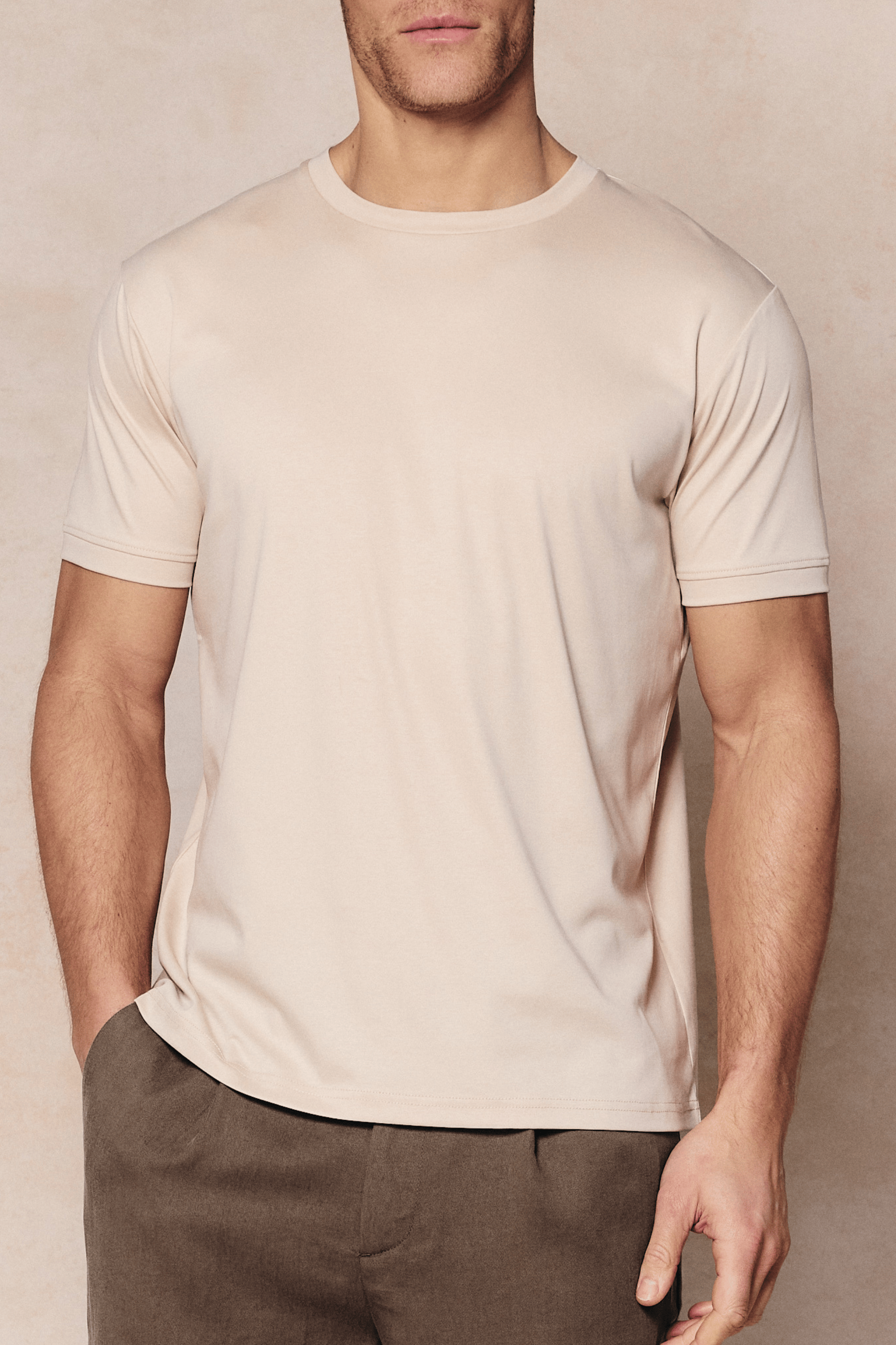 Luxe gemerceriseerd T-shirt - Beige