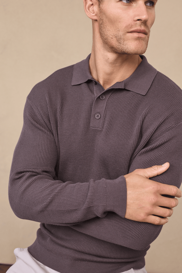 Angus Ribbed Polo - Champignon