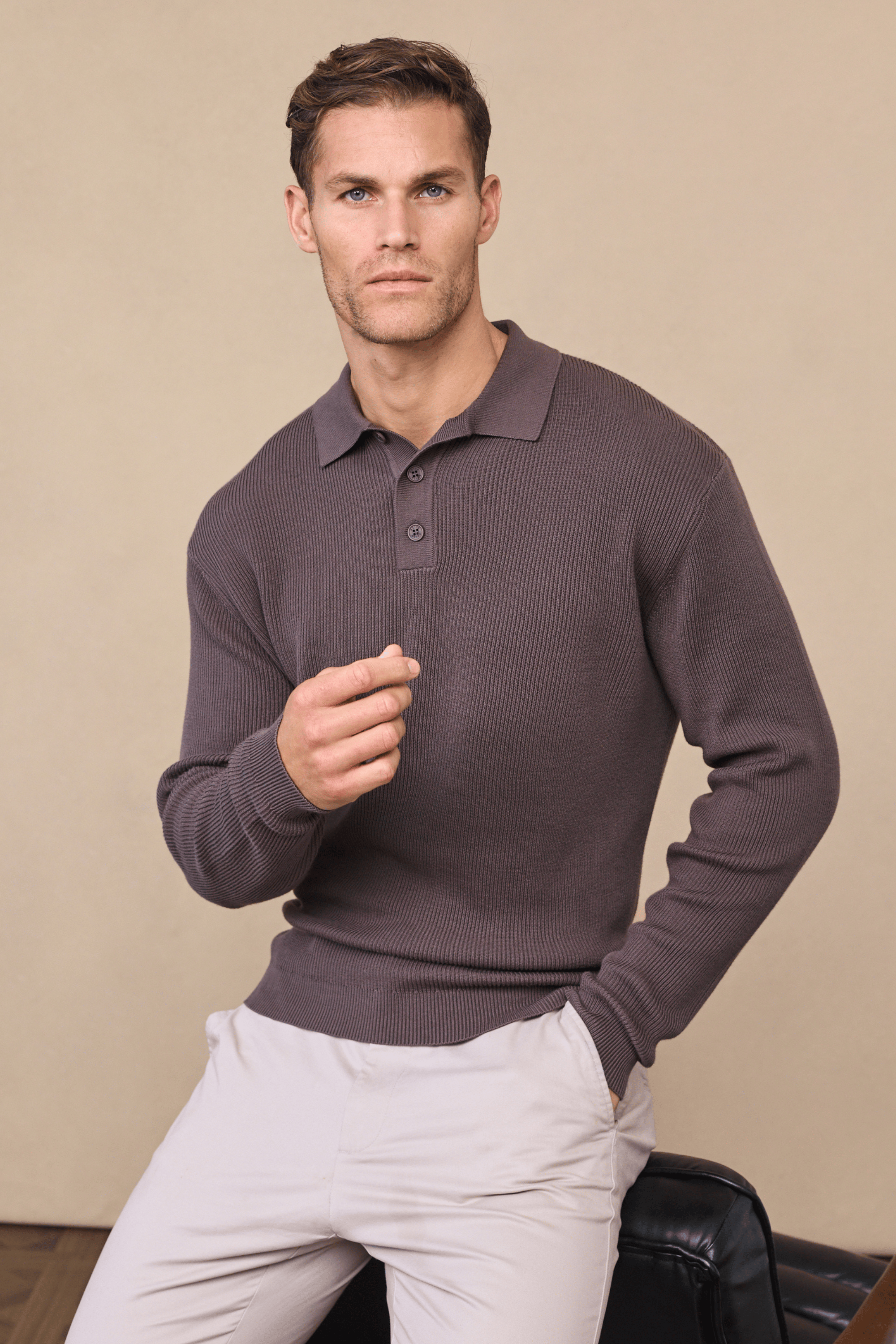 Angus Ribbed Polo - Champignon