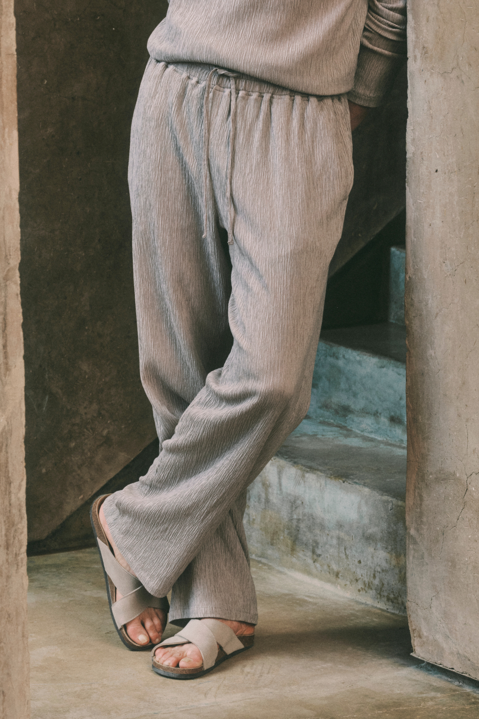Arty broek met gekreukte elastische tailleband - Paddestoel
