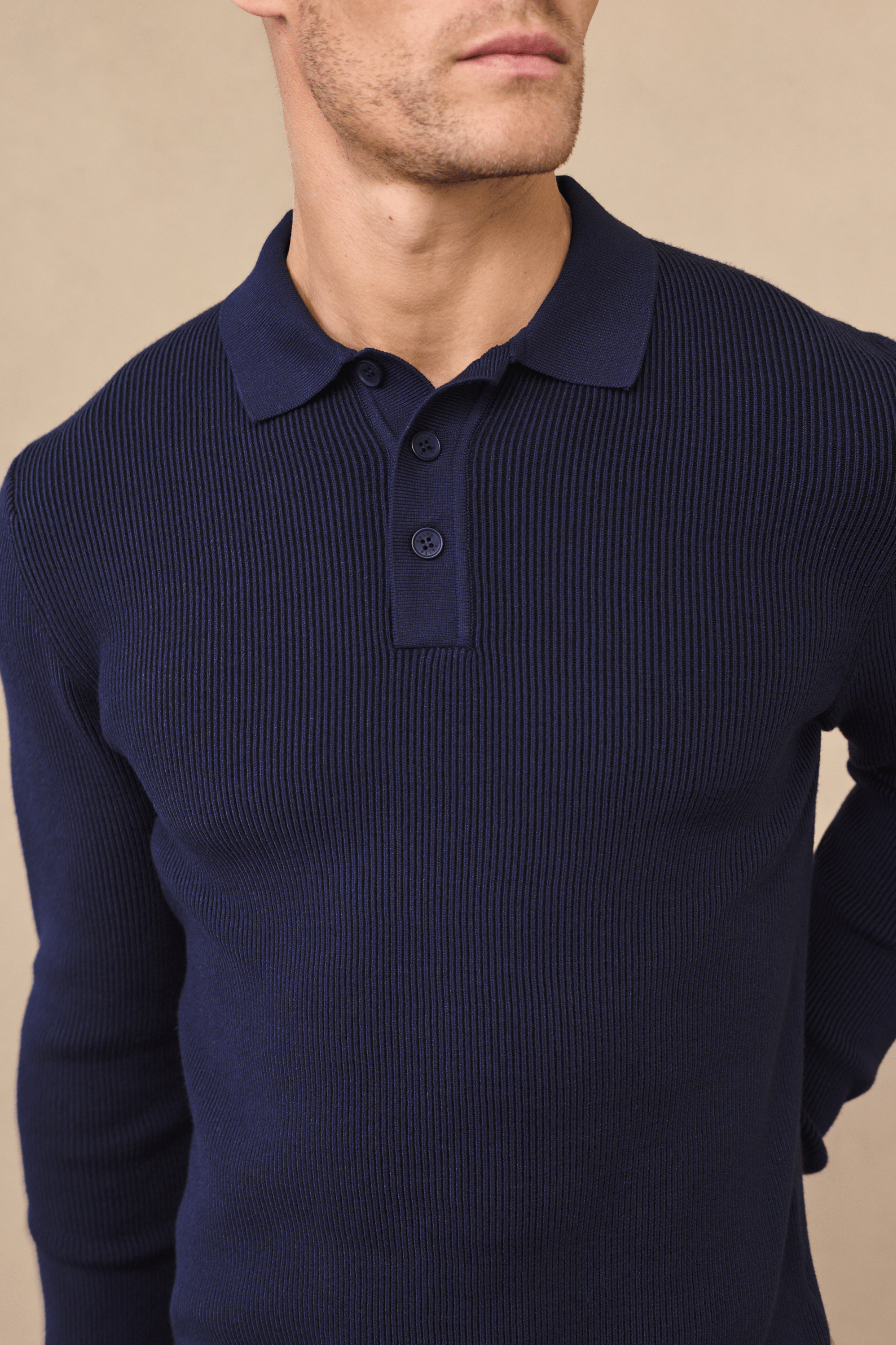 Angus geribbelde polo - marineblauw