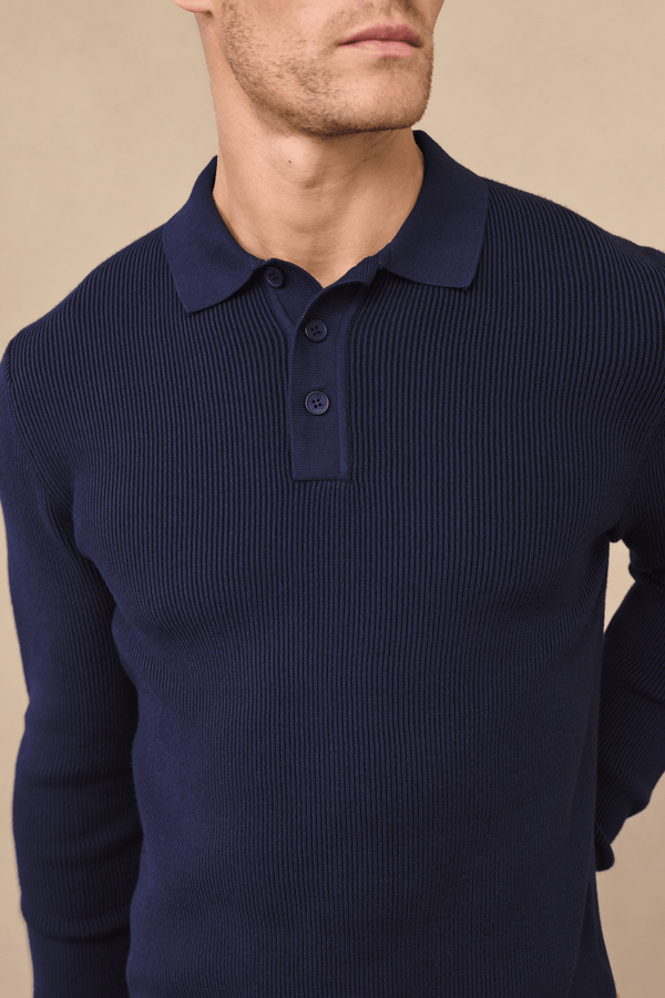 Angus geribbelde polo - marineblauw