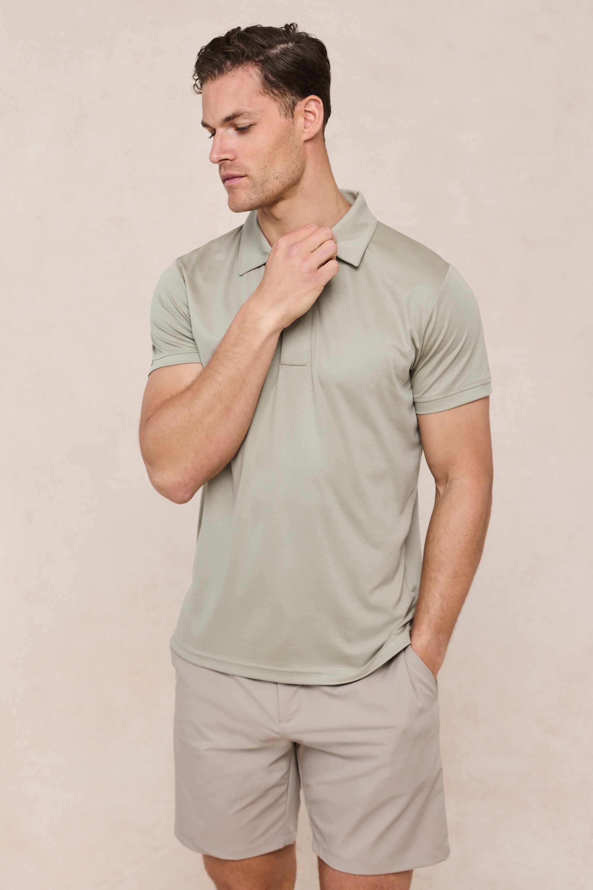 Santi gemerceriseerd poloshirt - Licht saliegroen