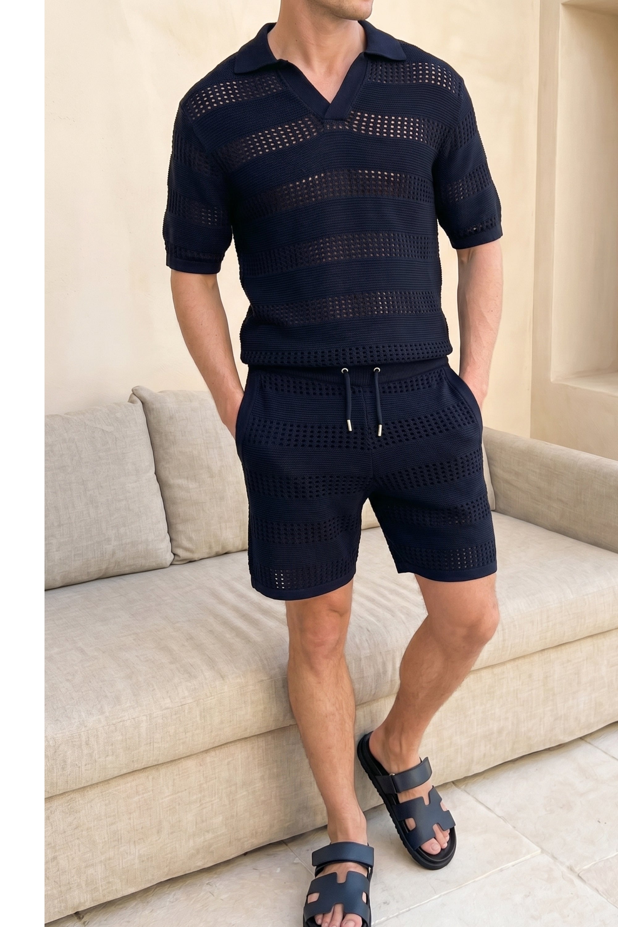Frattina gehaakte korte broek - Marineblauw