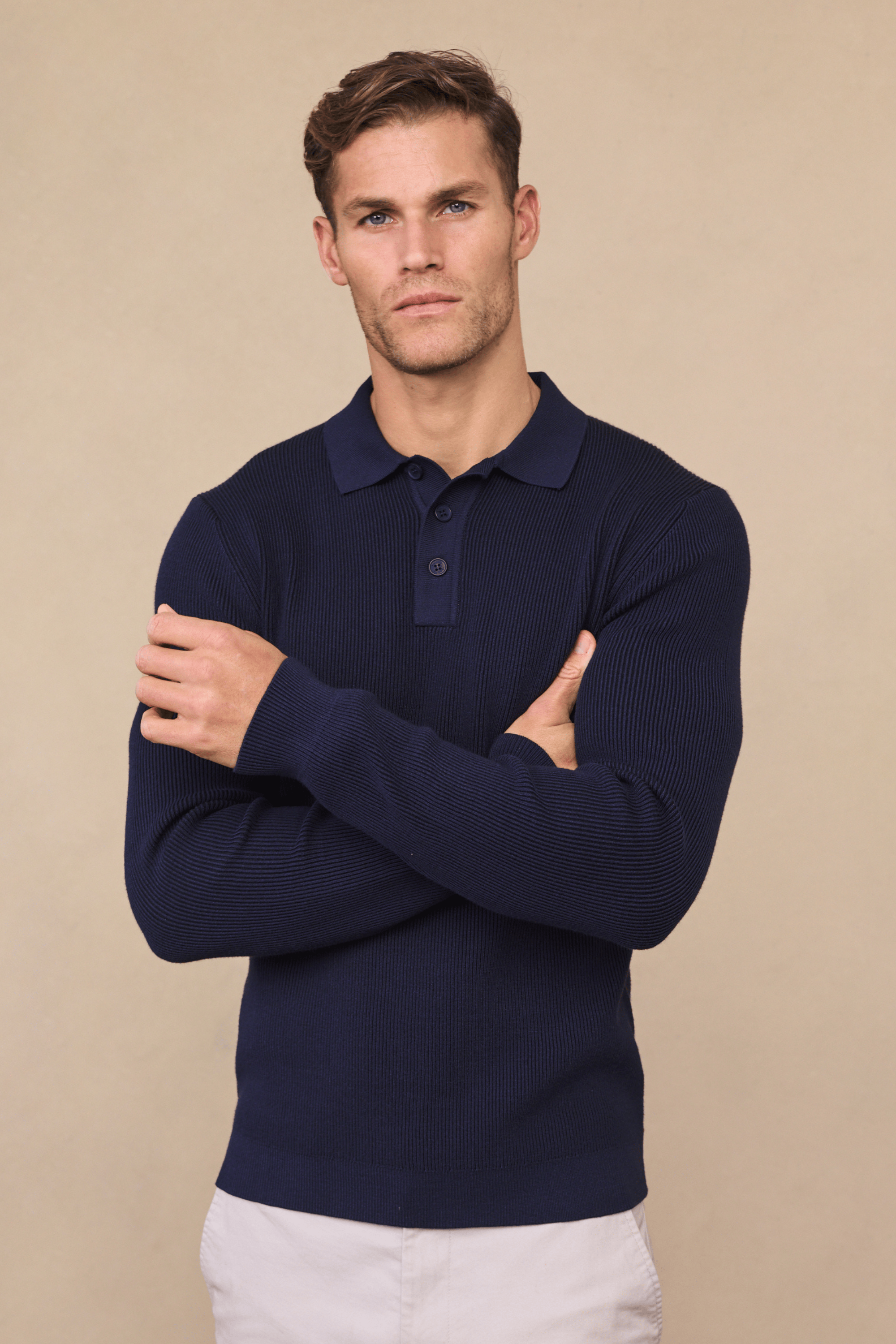 Angus geribbelde polo - marineblauw