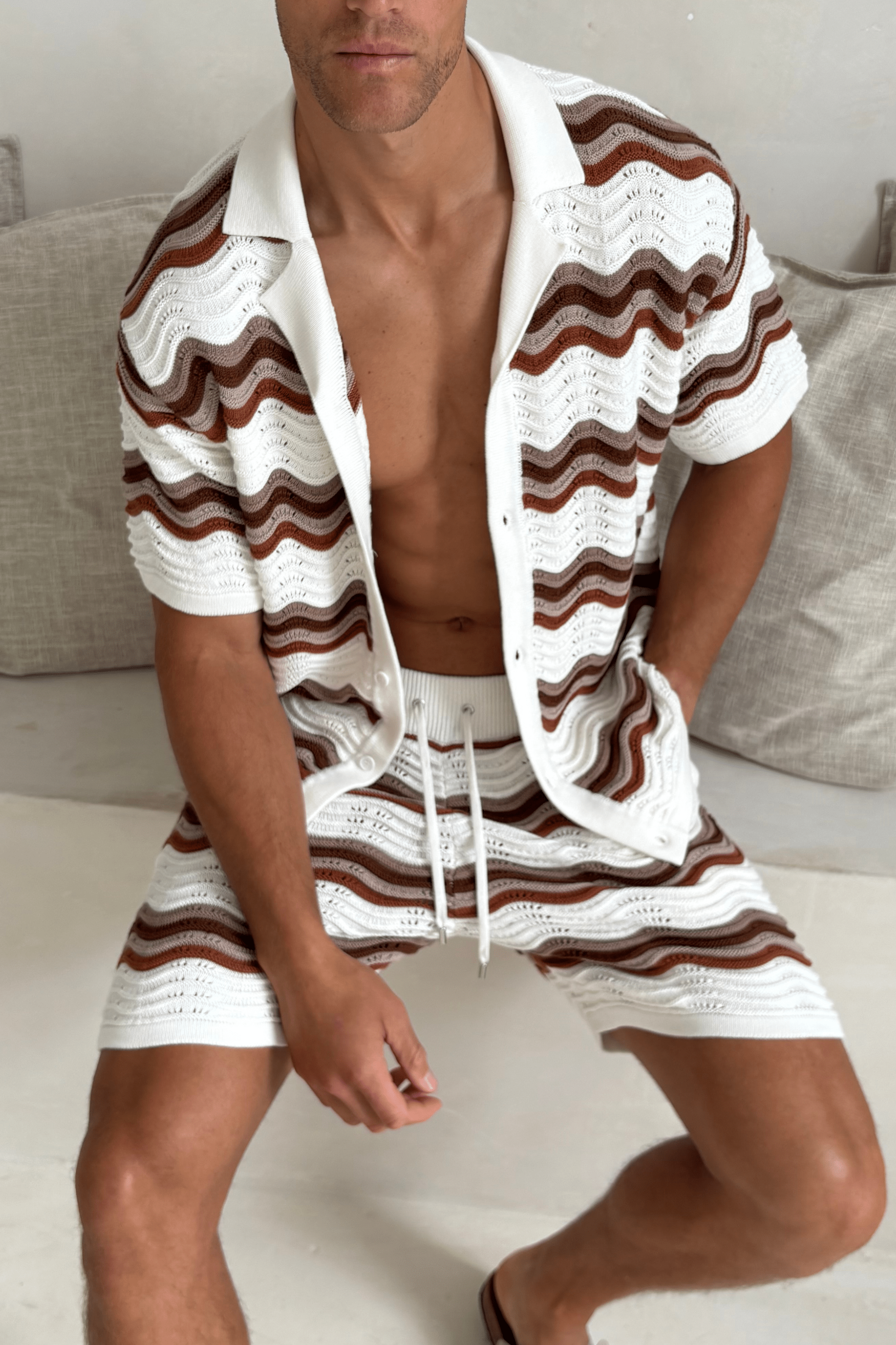 Primavera gehaakt gebreid kort model - Ecru/Bruin