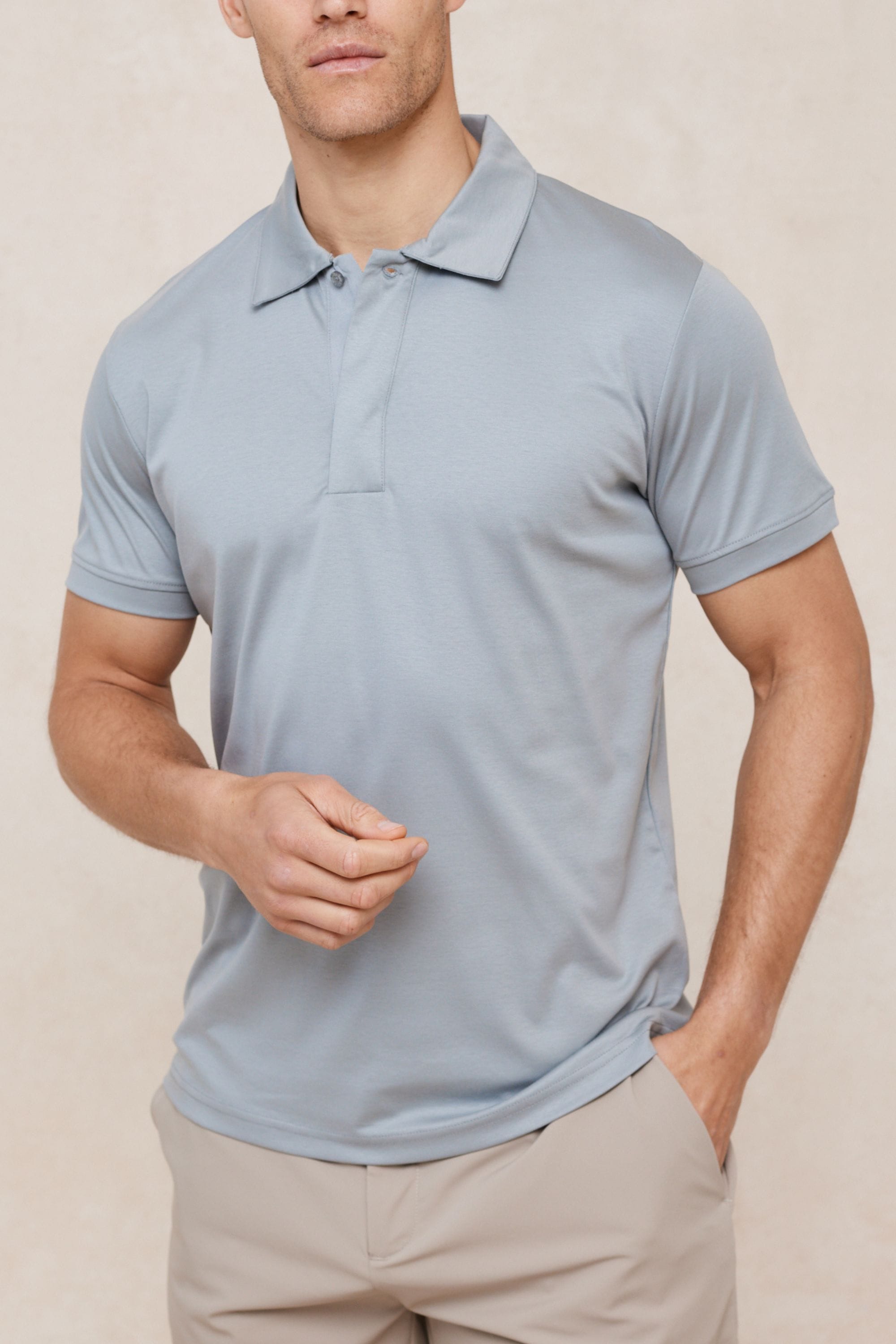 Santi Mercerised Polo Shirt - Light Pewter Blue