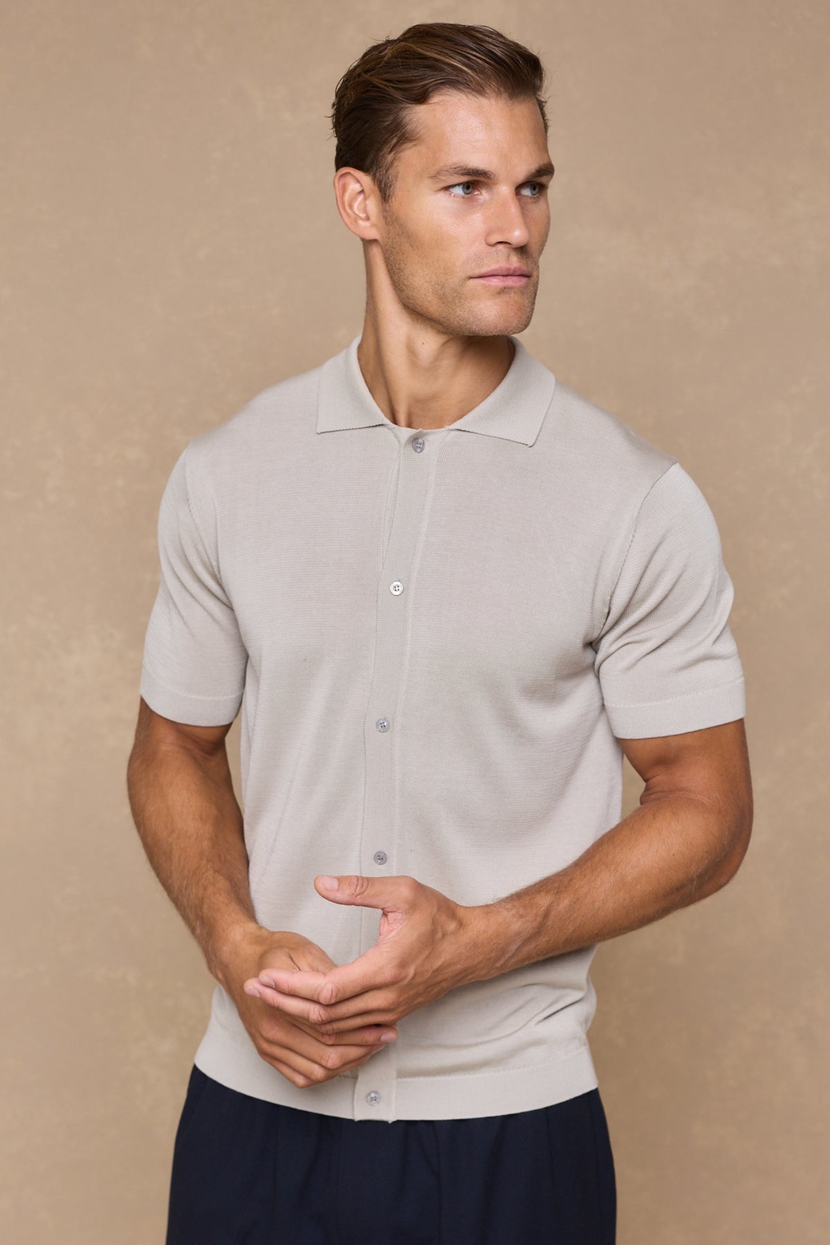 Pedro gebreide blouse met korte mouwen en knoopsluiting - Crème
