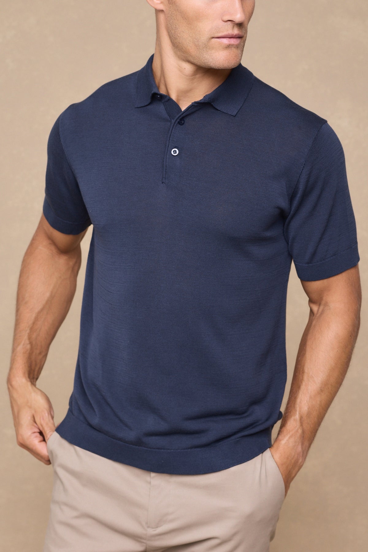 Pablo gebreide polo met korte mouwen en halve sluiting - marineblauw