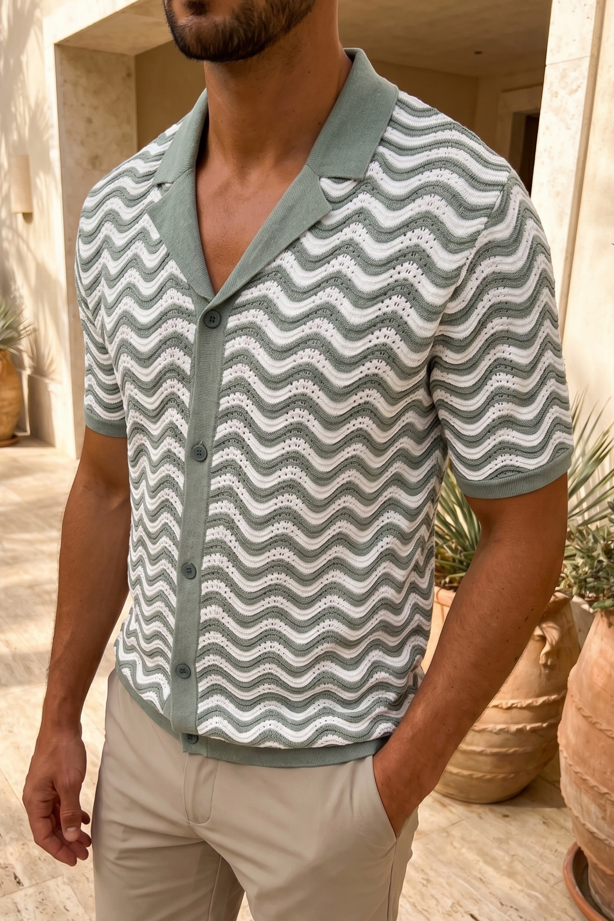Serenita gebreid shirt - Saliegroen/Wit