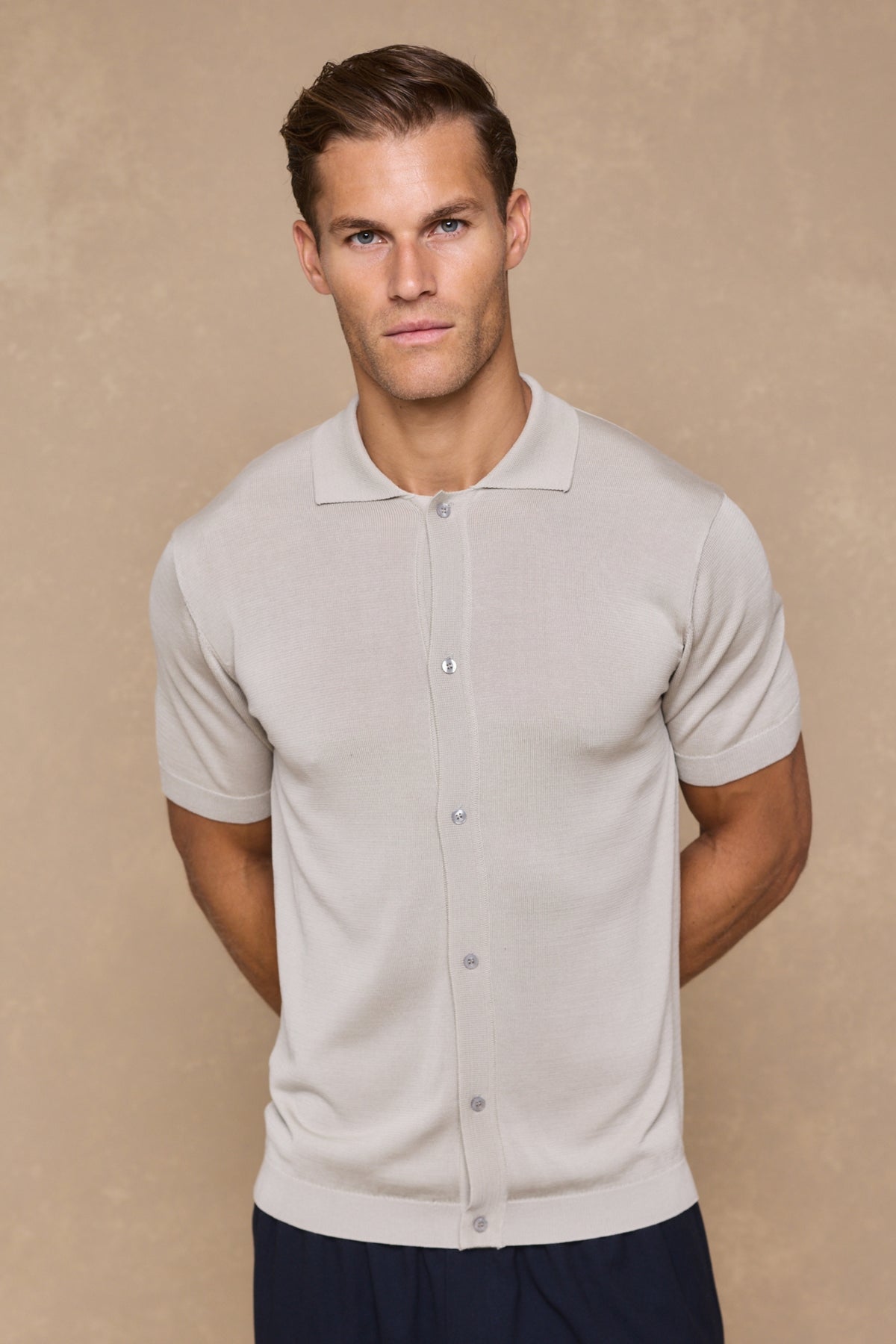Pedro Button Through Short Sleeve Knitted Shirt - Cream