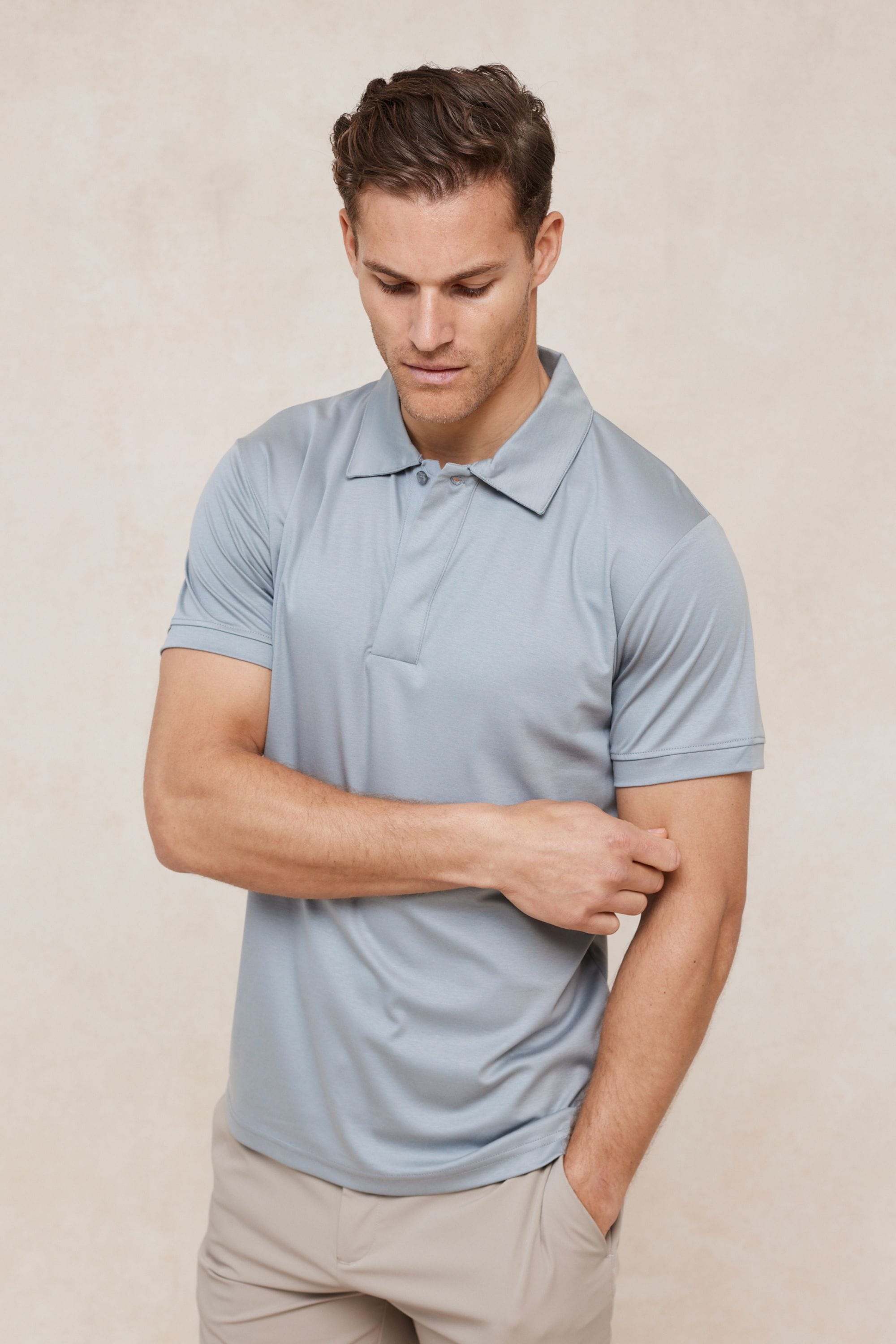 Santi Mercerised Polo Shirt - Light Pewter Blue
