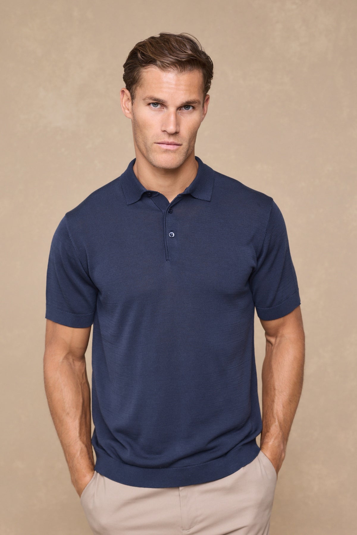 Pablo gebreide polo met korte mouwen en halve sluiting - marineblauw