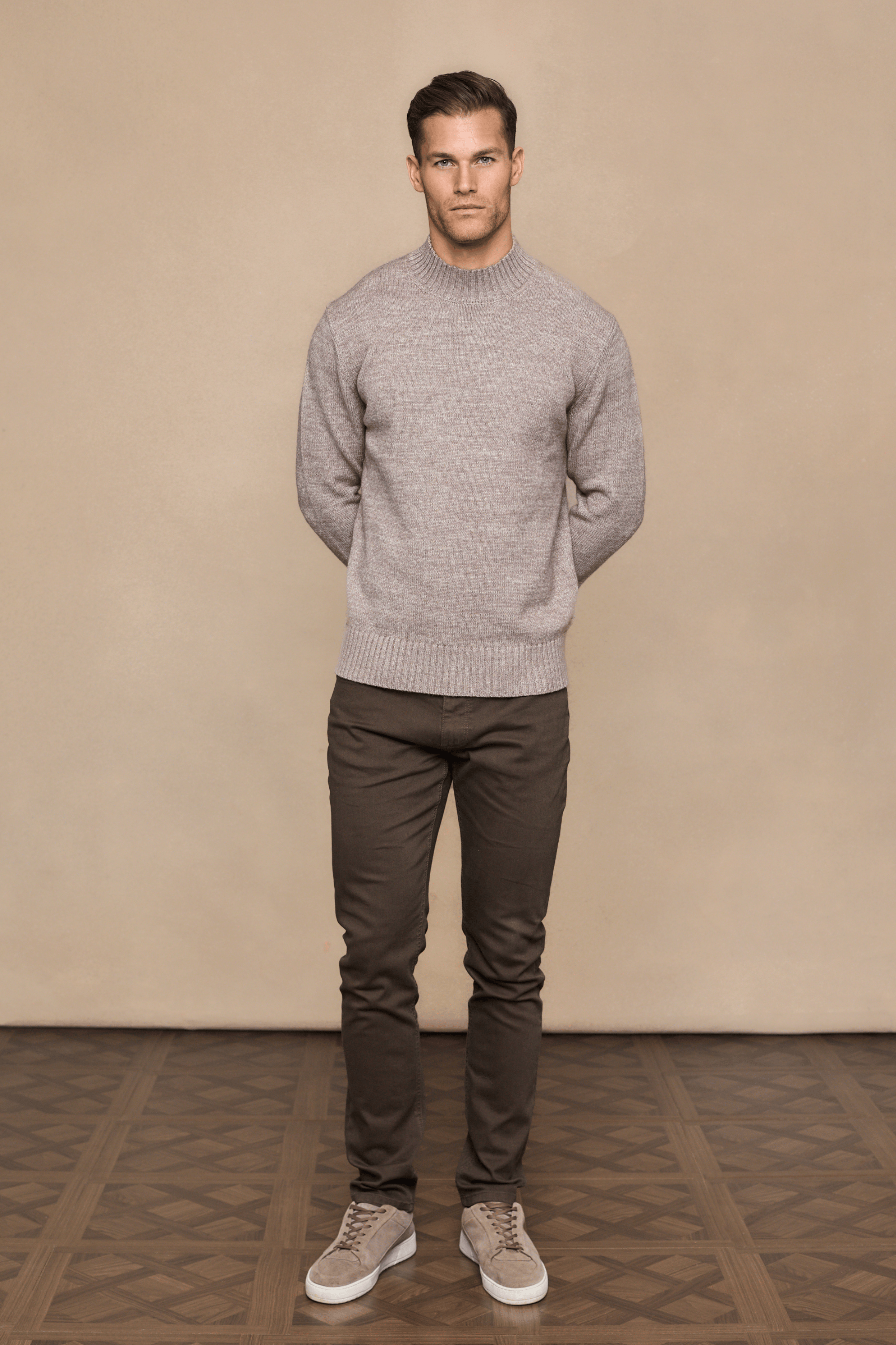 Delphi Mock Neck Jumper - Light Brown Marl