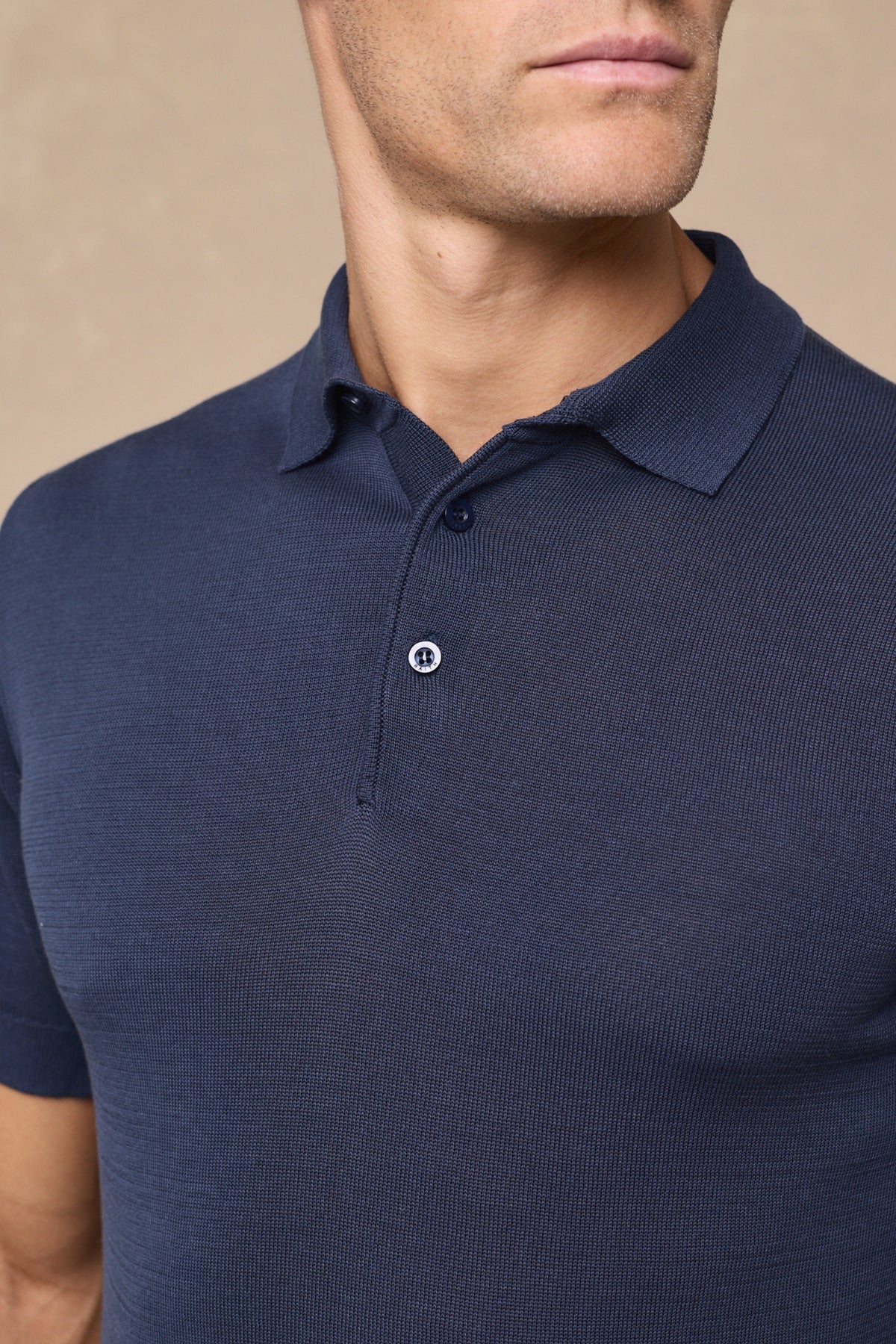 Pablo gebreide polo met korte mouwen en halve sluiting - marineblauw
