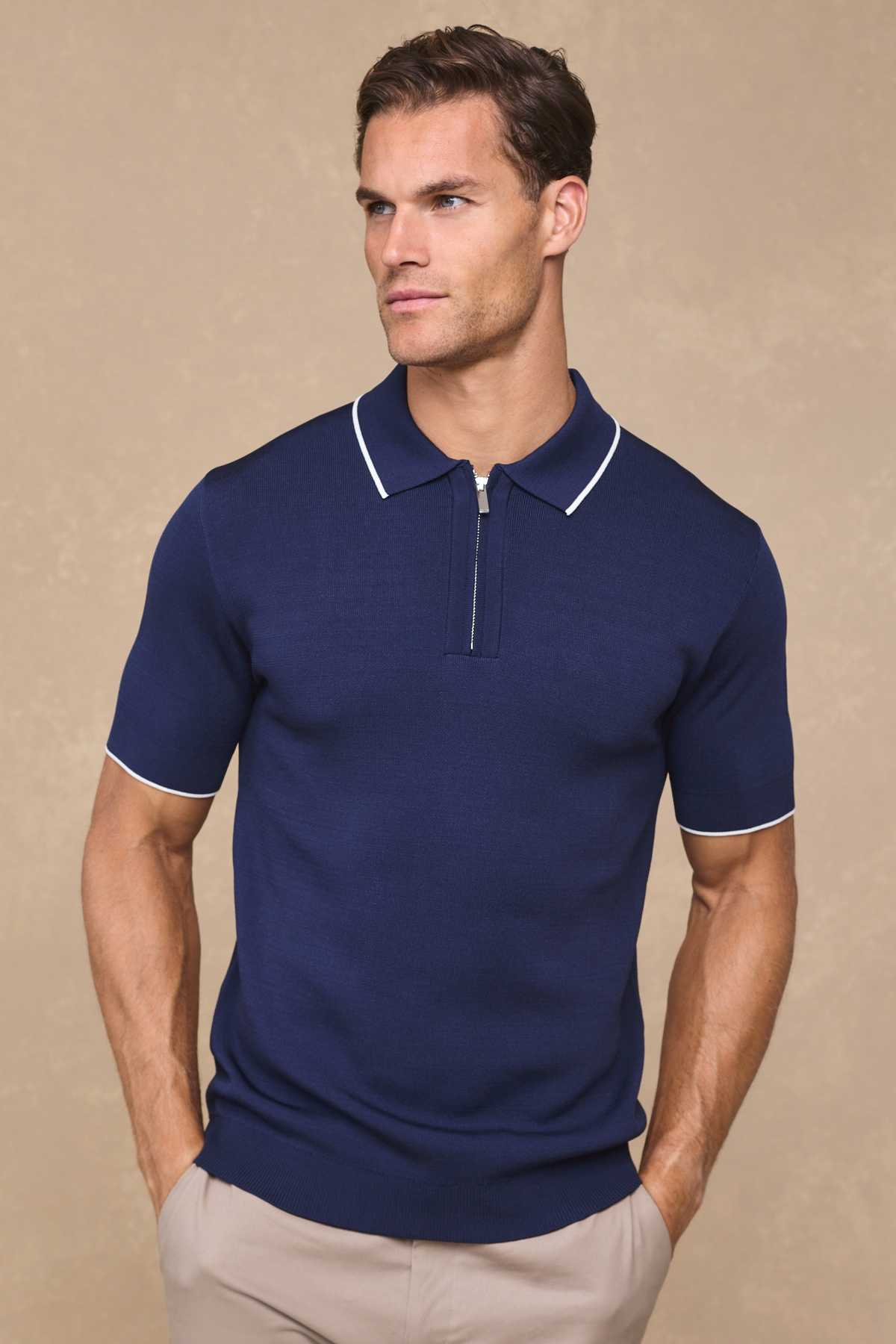 Henry Zip Short Sleeve Polo - Navy