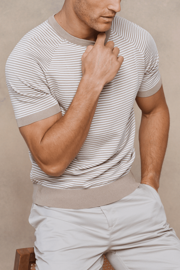 Riera gebreid T-shirt met ronde hals - Beige/Ecru 