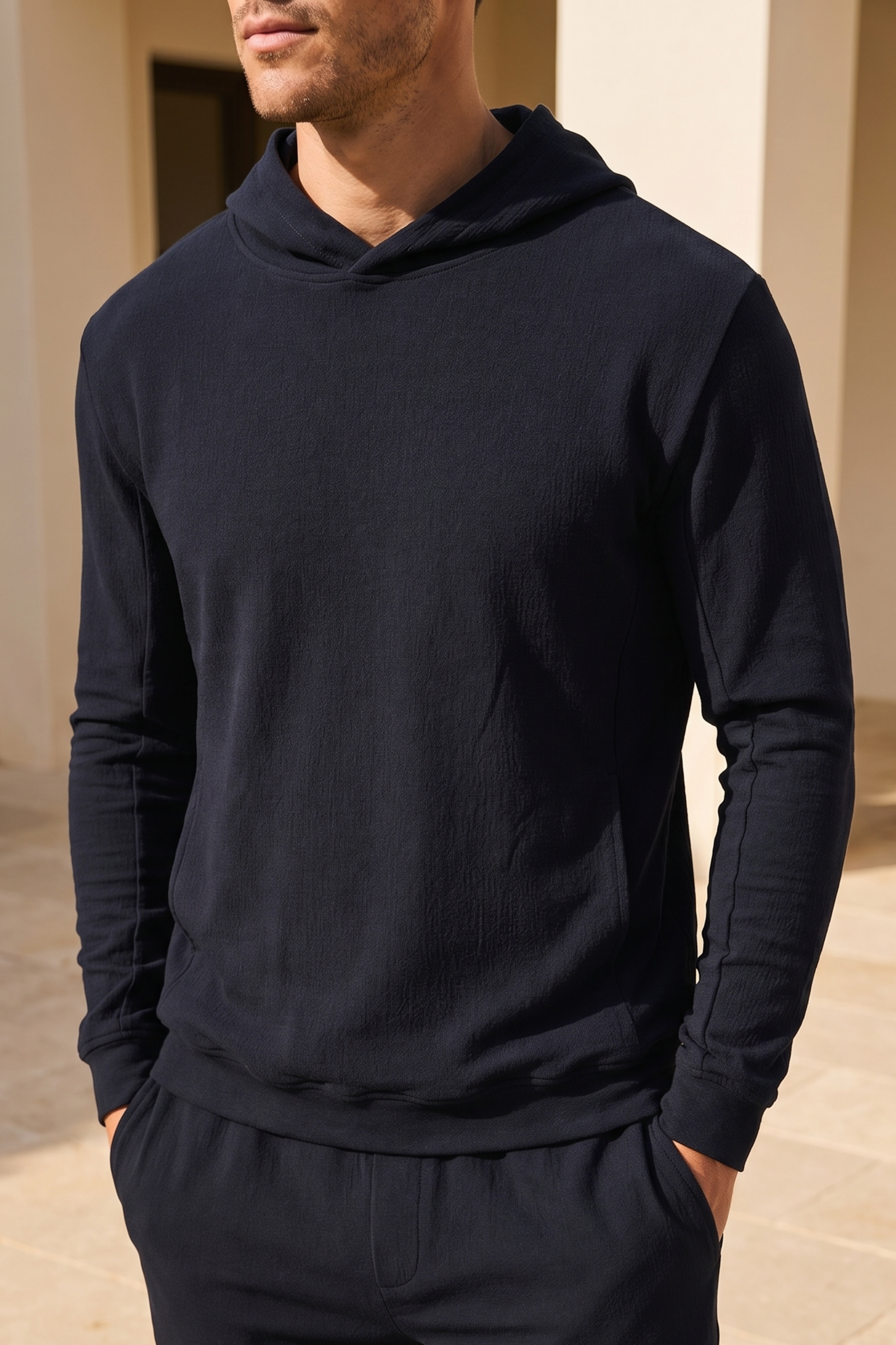Zarco hoodie van gekreukeld jersey - marineblauw