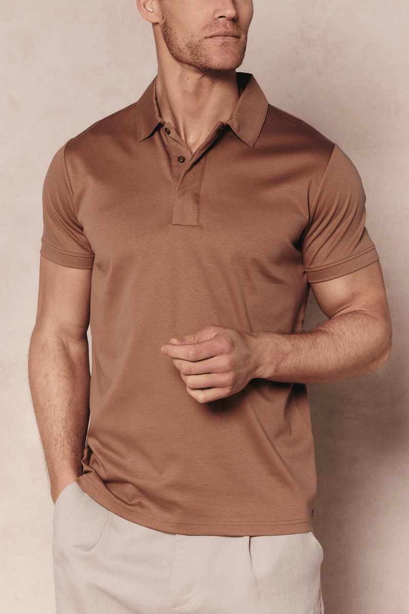 Santi gemerceriseerd poloshirt - roestbruin