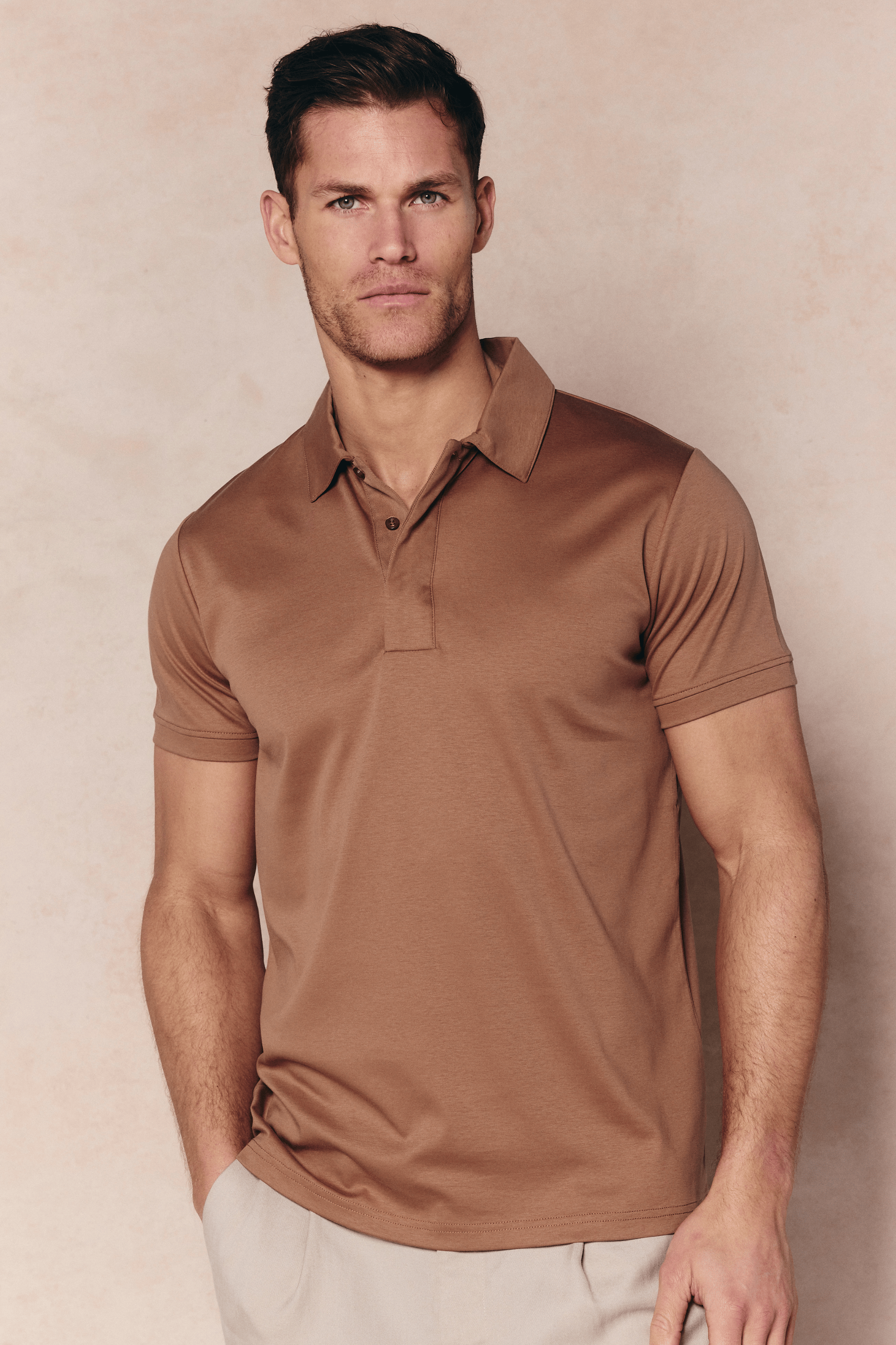 Santi gemerceriseerd poloshirt - roestbruin